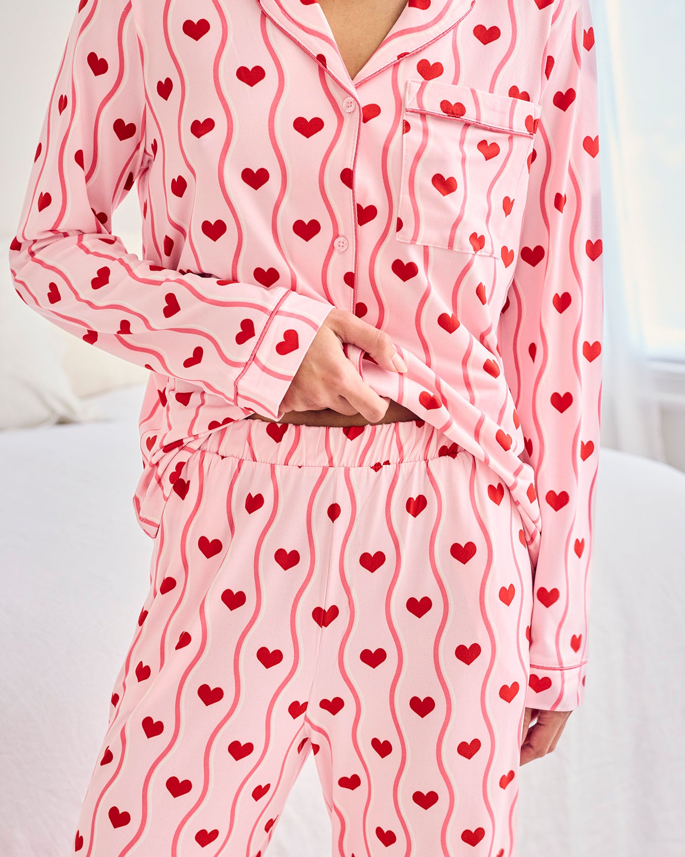 Tall Wavy Stripe Heart Print Long Pyjama Set