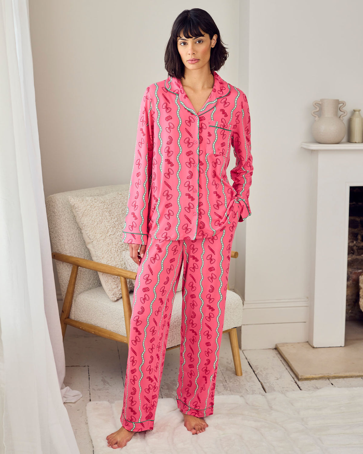 Pasta Stripe Print Long Pyjama Set