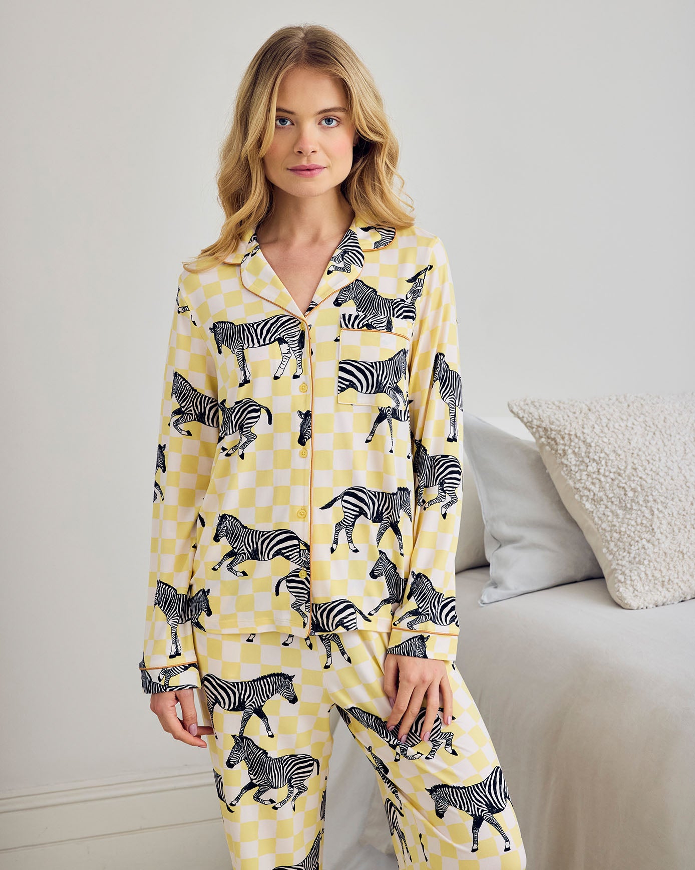 Zebra Checkerboard Print Long Pyjama Set