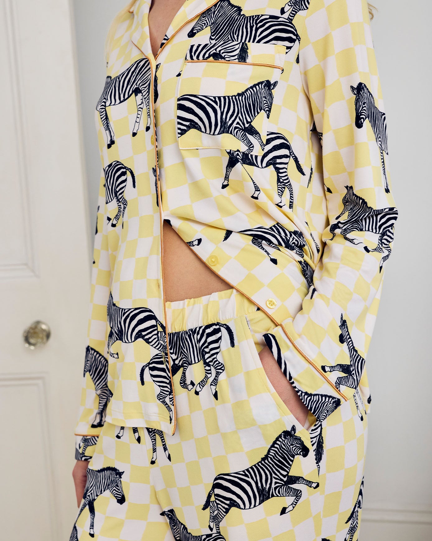 Zebra Checkerboard Print Long Pyjama Set