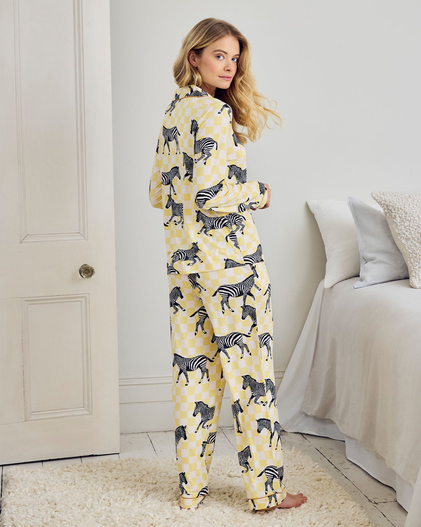 Zebra Checkerboard Print Long Pyjama Set