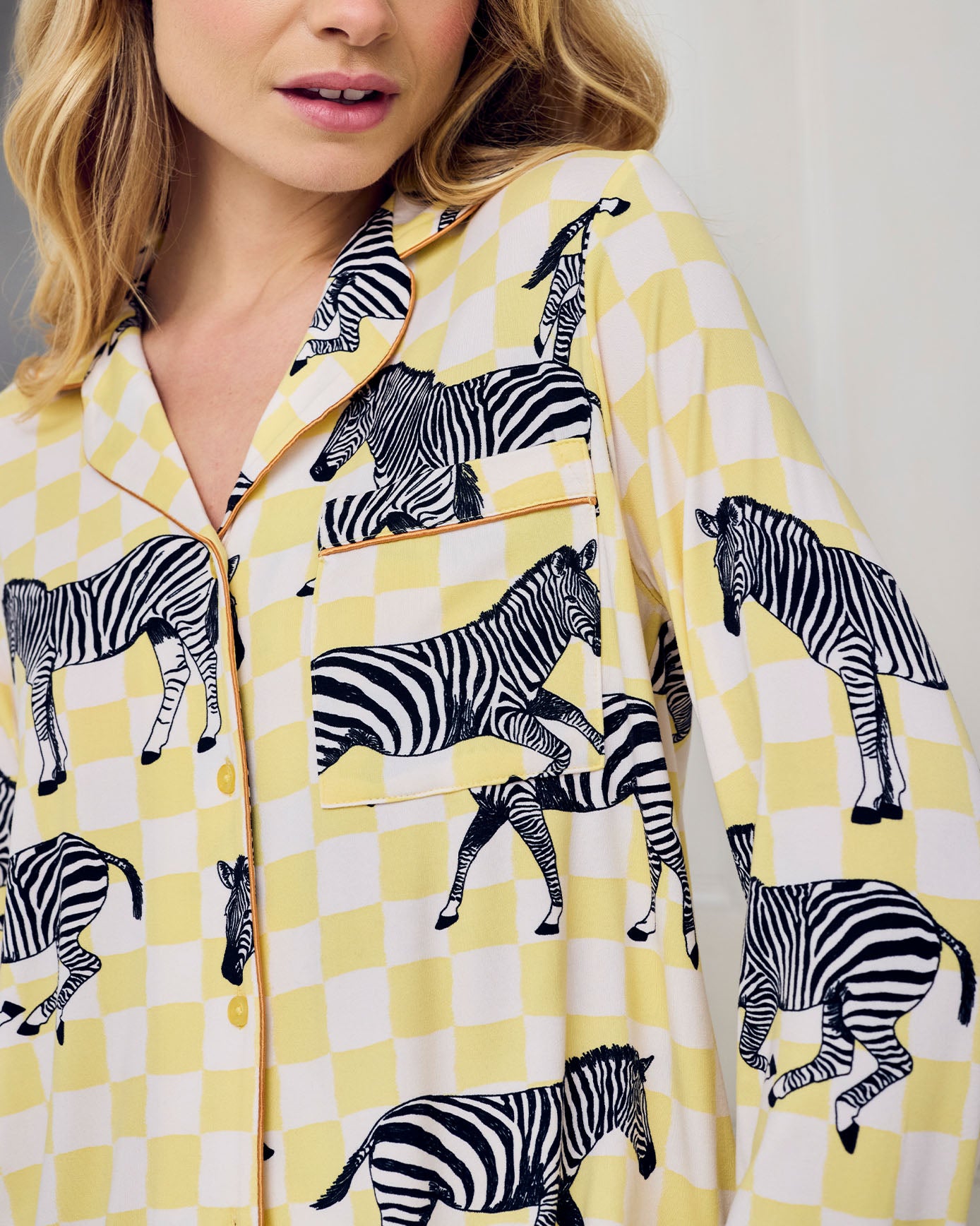 Zebra Checkerboard Print Long Pyjama Set
