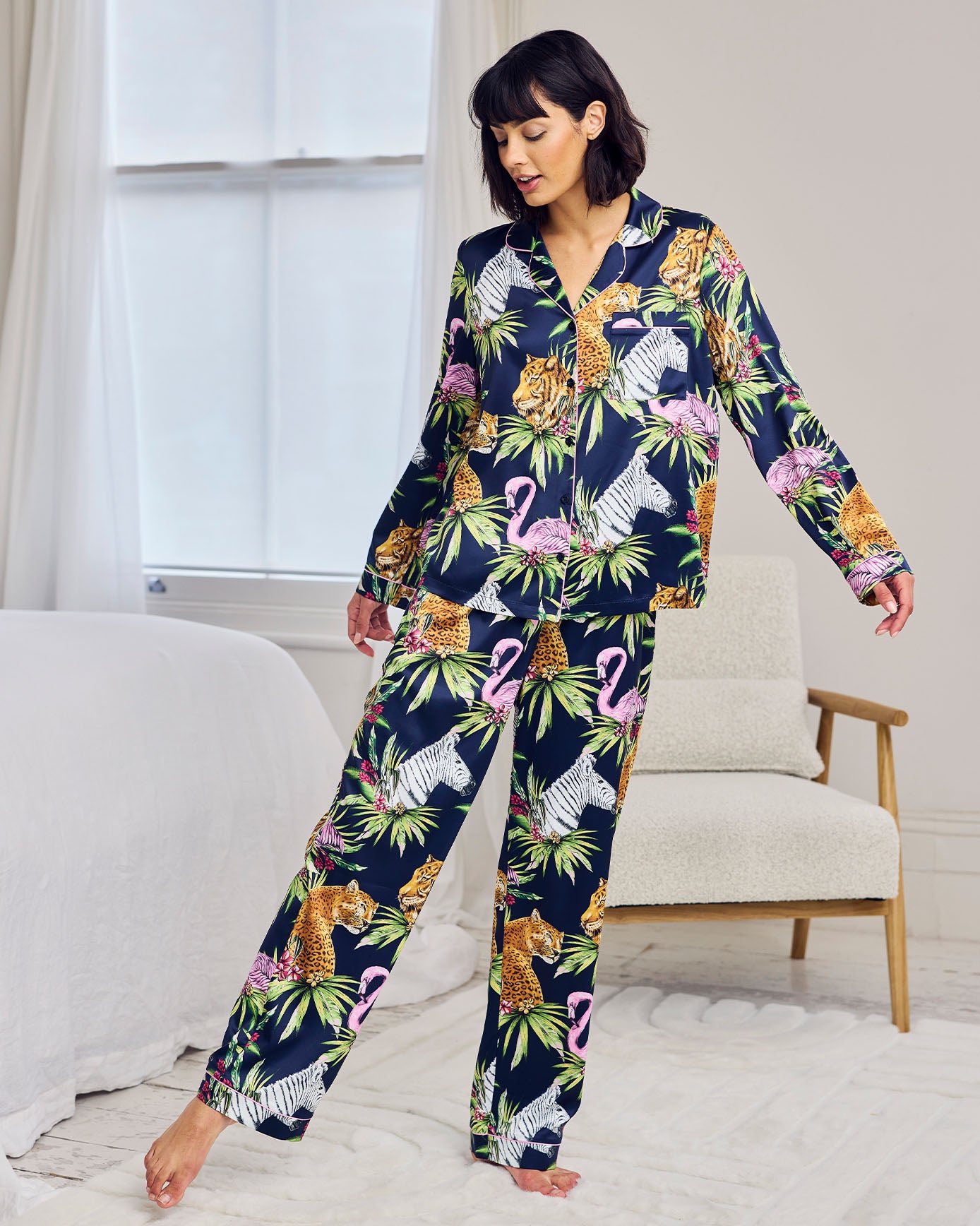 Satin Wild Nights Print Long Pyjama Set