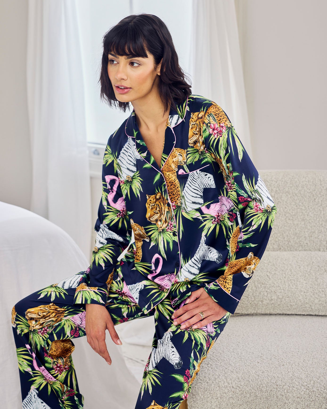Satin Wild Nights Print Long Pyjama Set