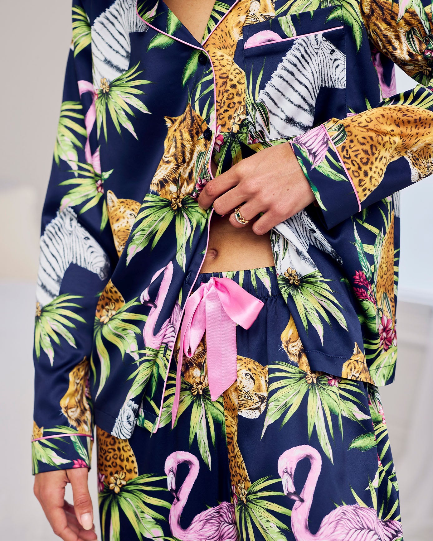 Satin Wild Nights Print Long Pyjama Set