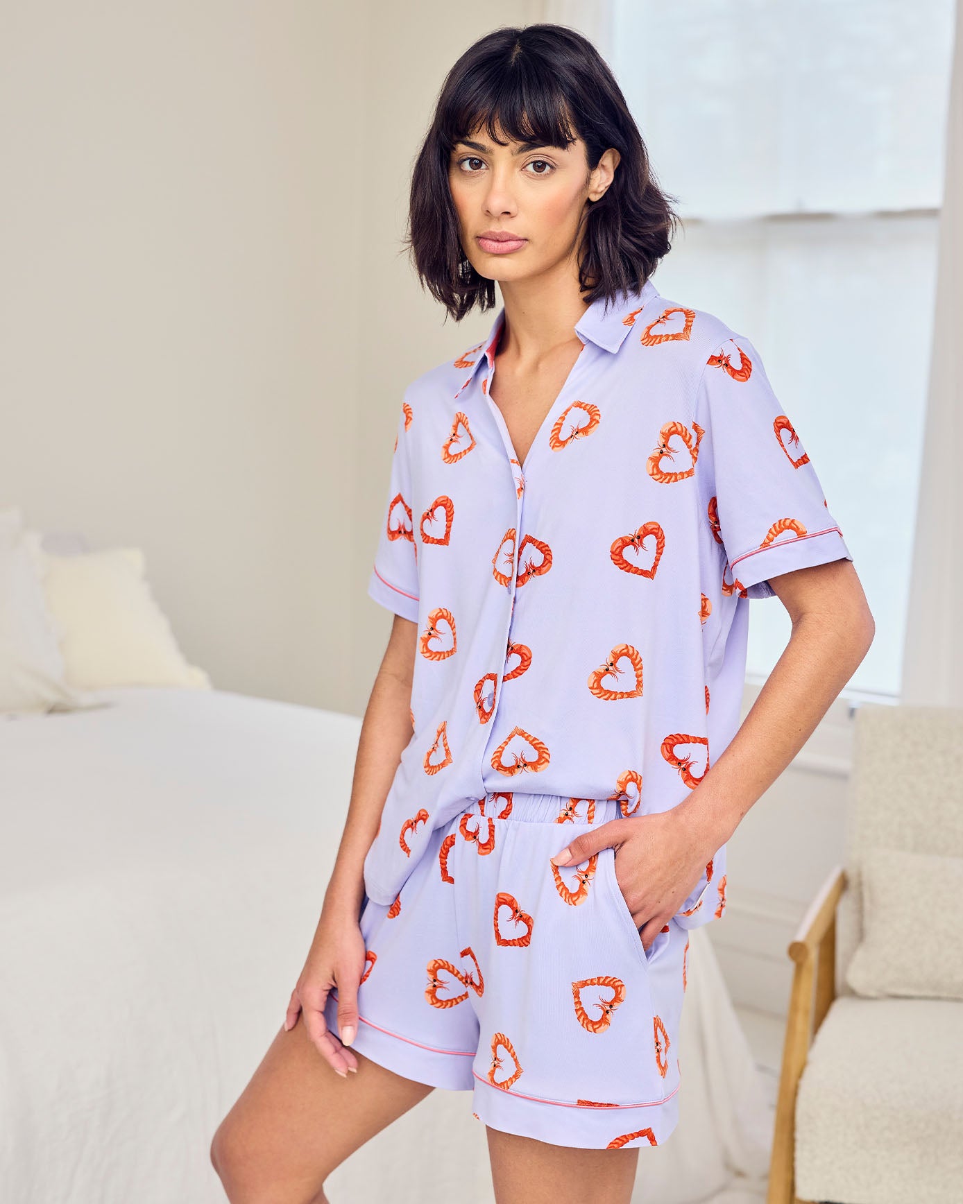 Shrimp Heart Print Short Pyjama Set