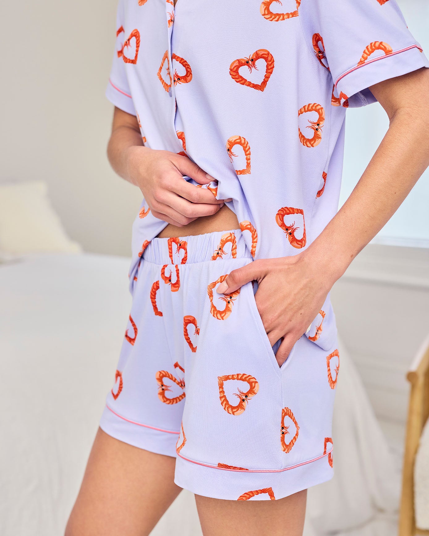 Shrimp Heart Print Short Pyjama Set
