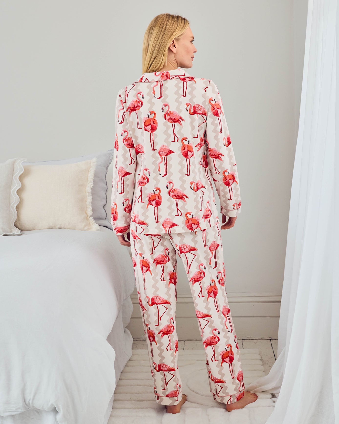 Maternity Organic Cotton Flamingo Stripe Print Long Pyjama Set