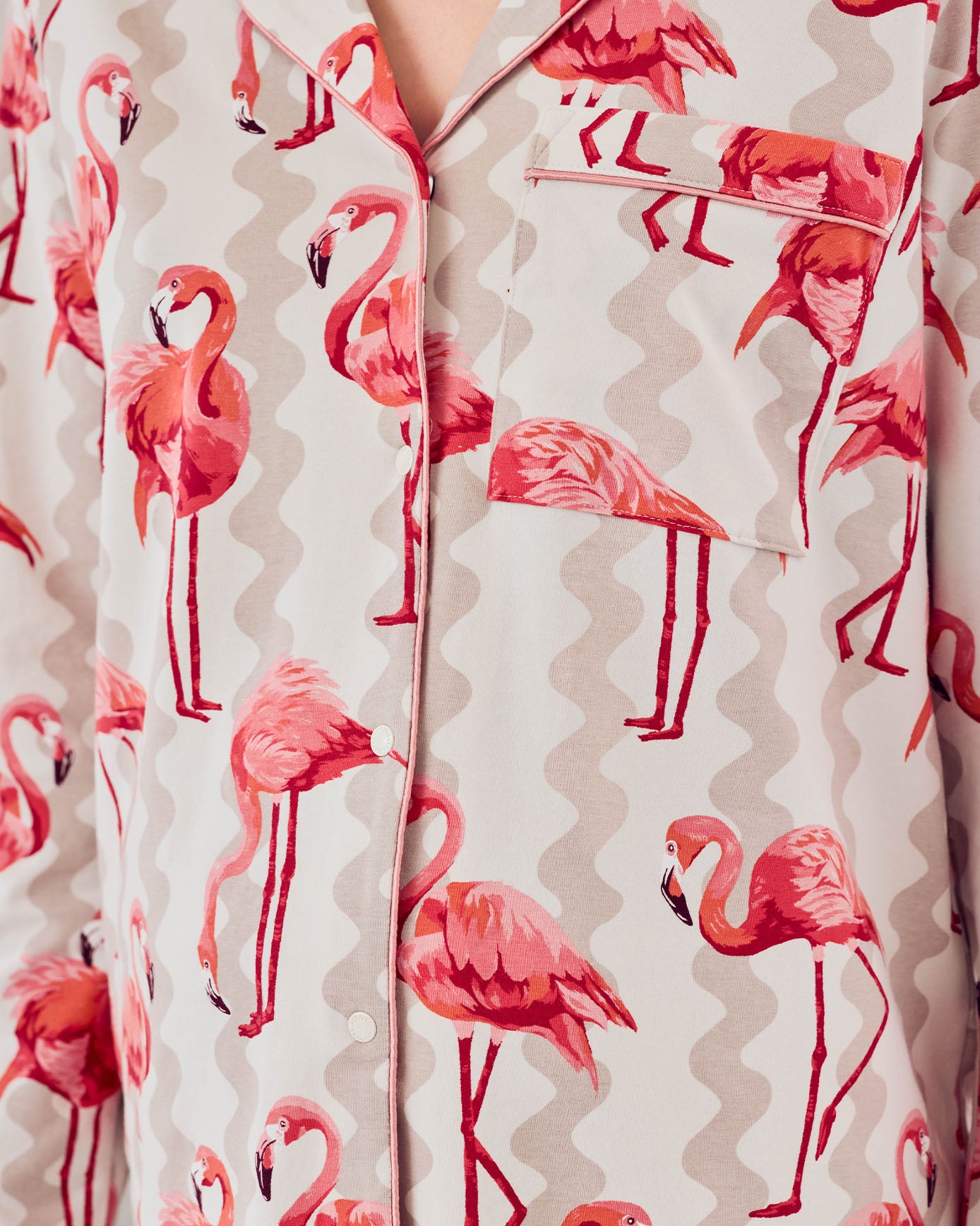 Maternity Organic Cotton Flamingo Stripe Print Long Pyjama Set