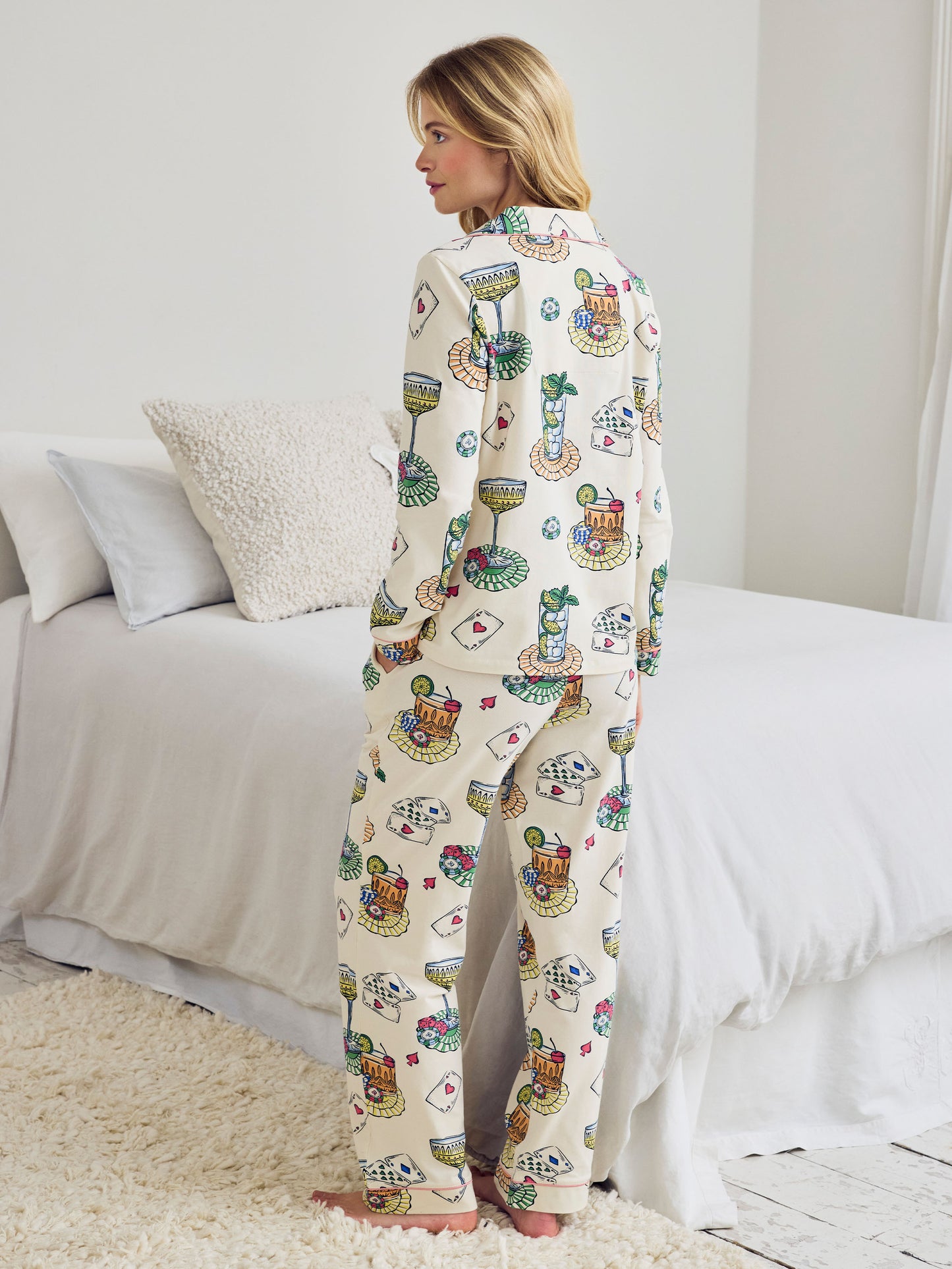 Tall Organic Cotton Cocktails & Cards Print Long Pyjama Set