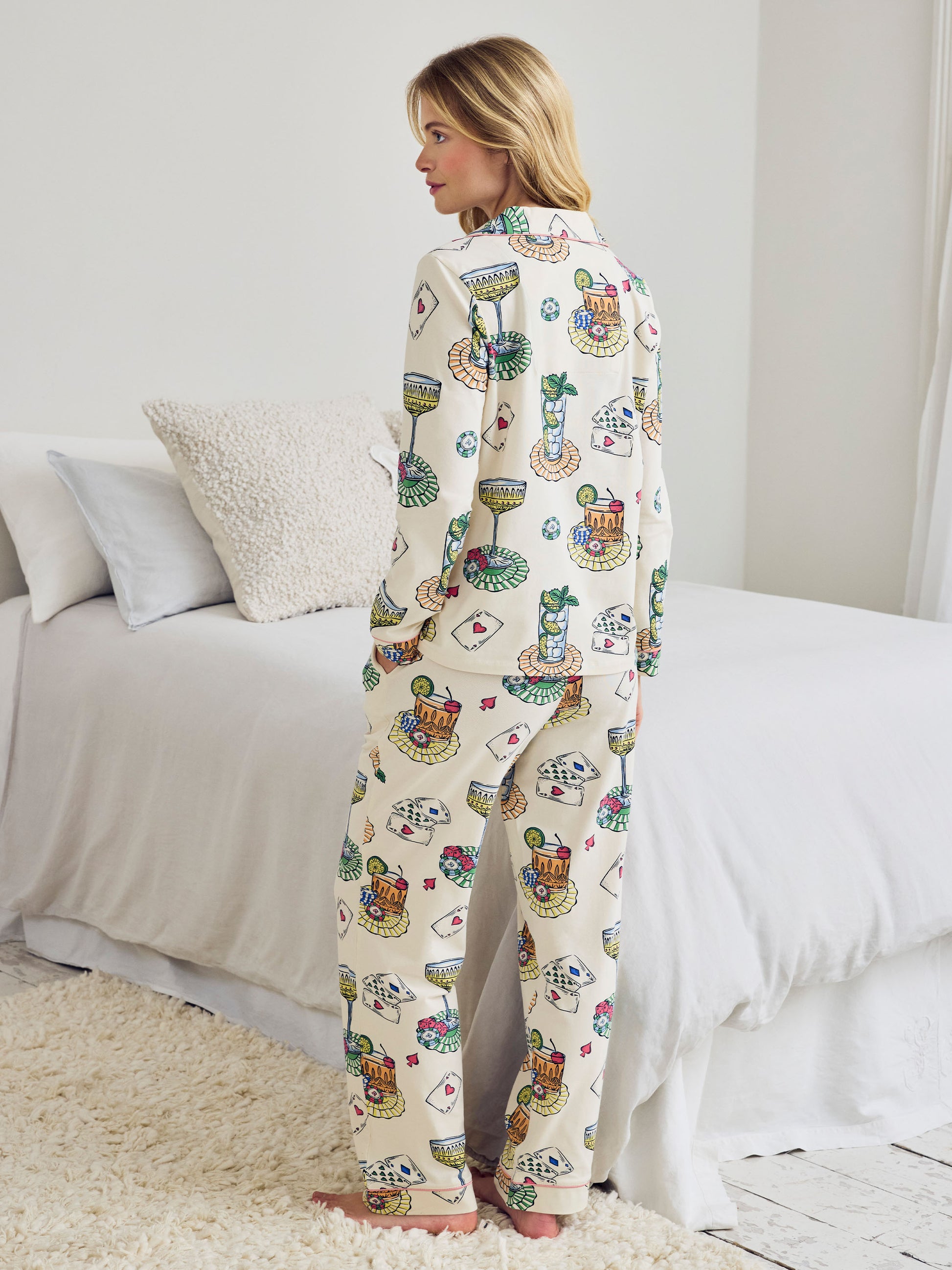 Tall Organic Cotton Cocktails & Cards Print Long Pyjama Set