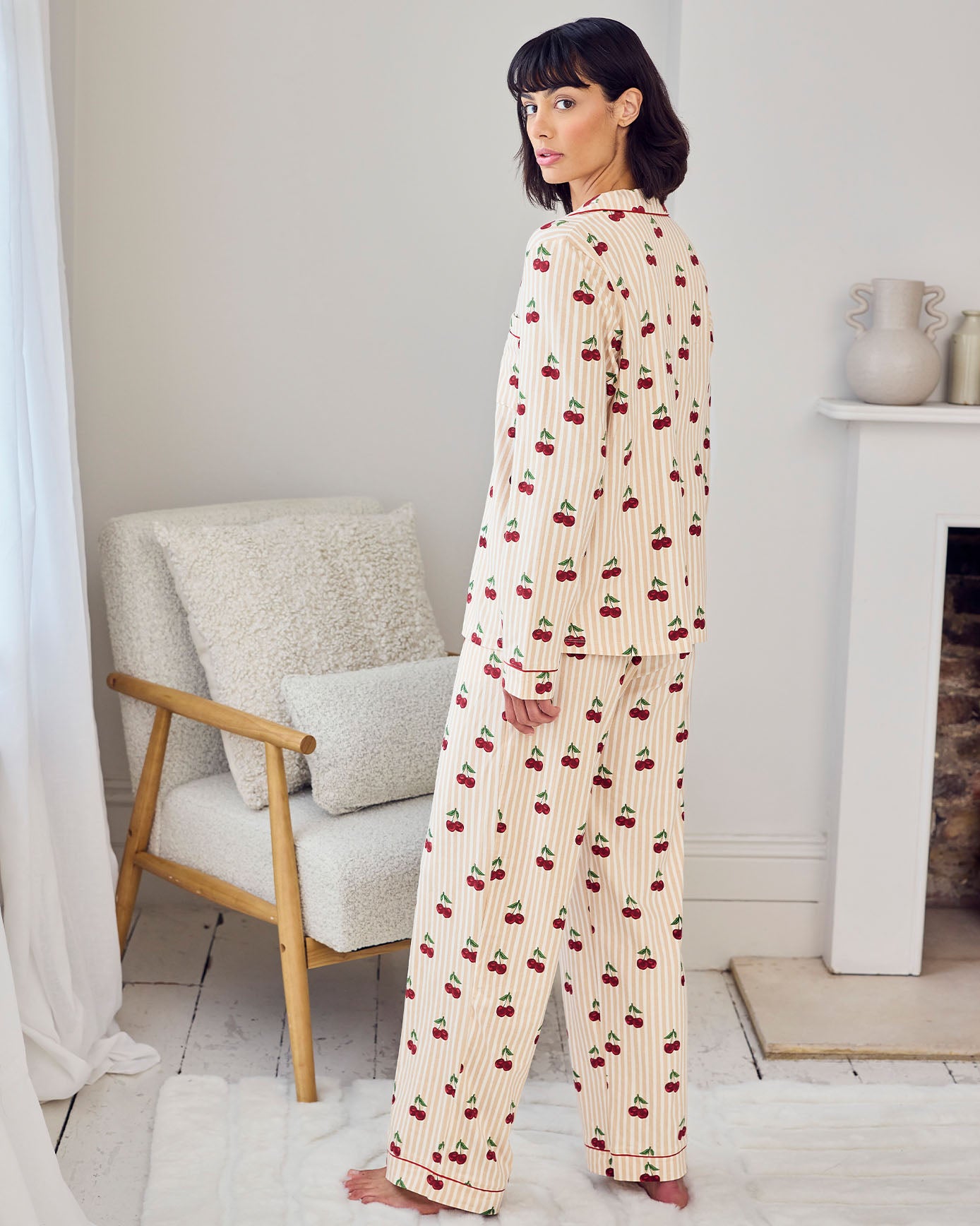 Organic Cotton Cherry Stripe Print Long Pyjama Set