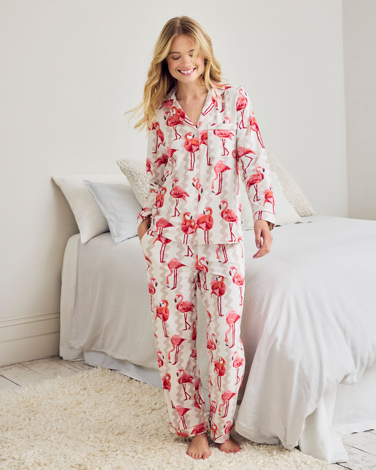Organic Cotton Flamingo Stripe Print Long Pyjama Set