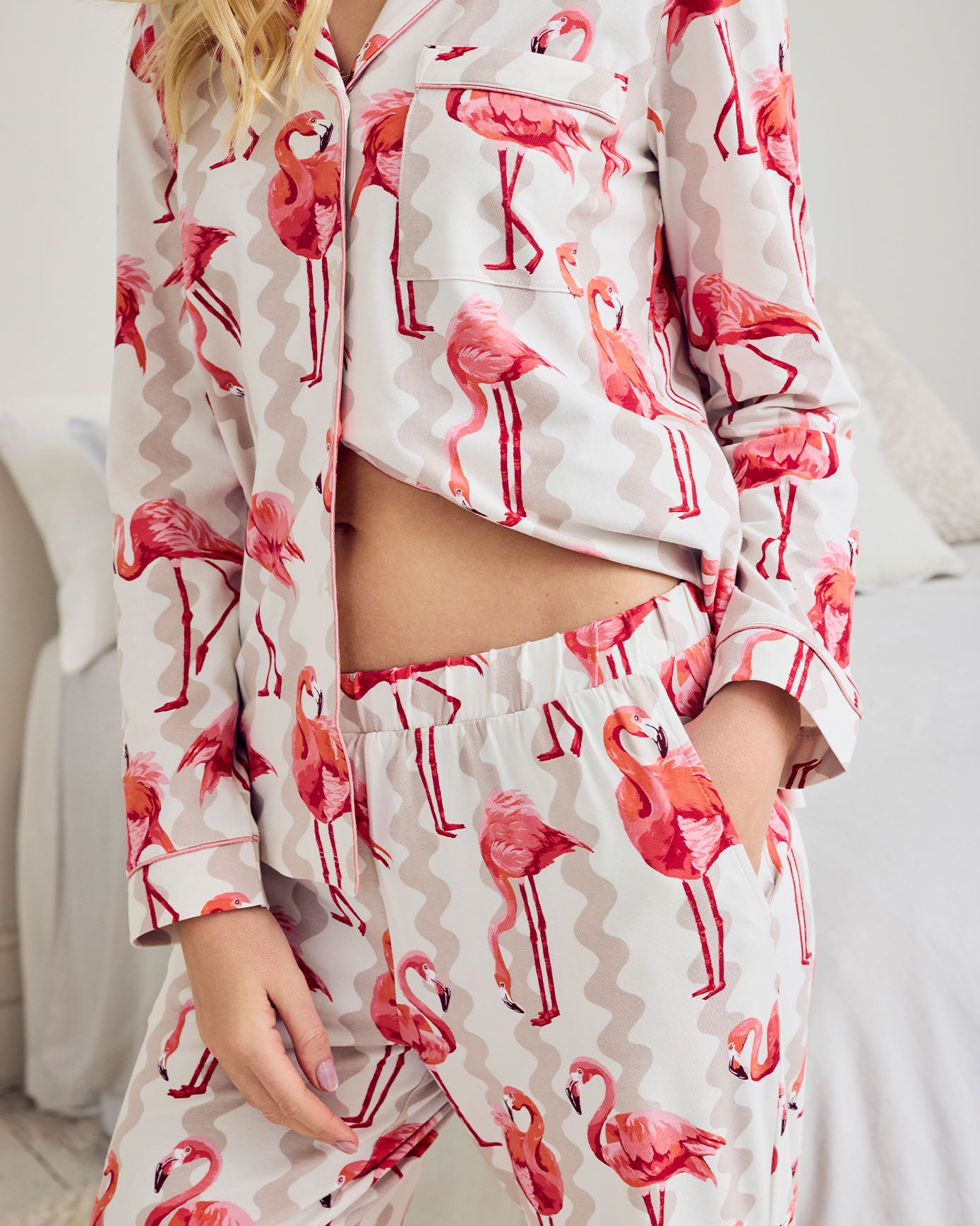 Organic Cotton Flamingo Stripe Print Long Pyjama Set
