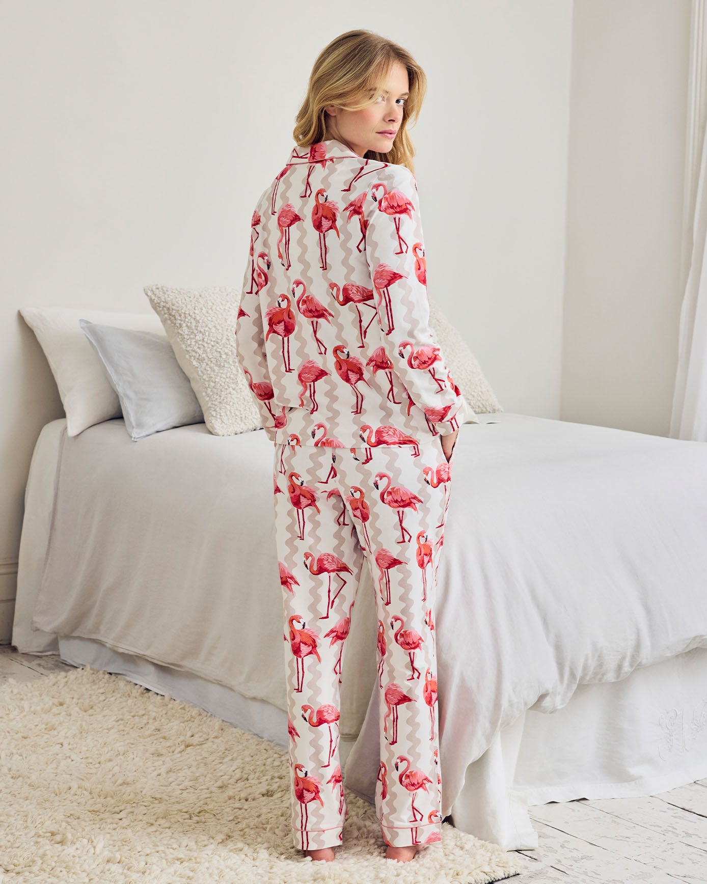 Organic Cotton Flamingo Stripe Print Long Pyjama Set