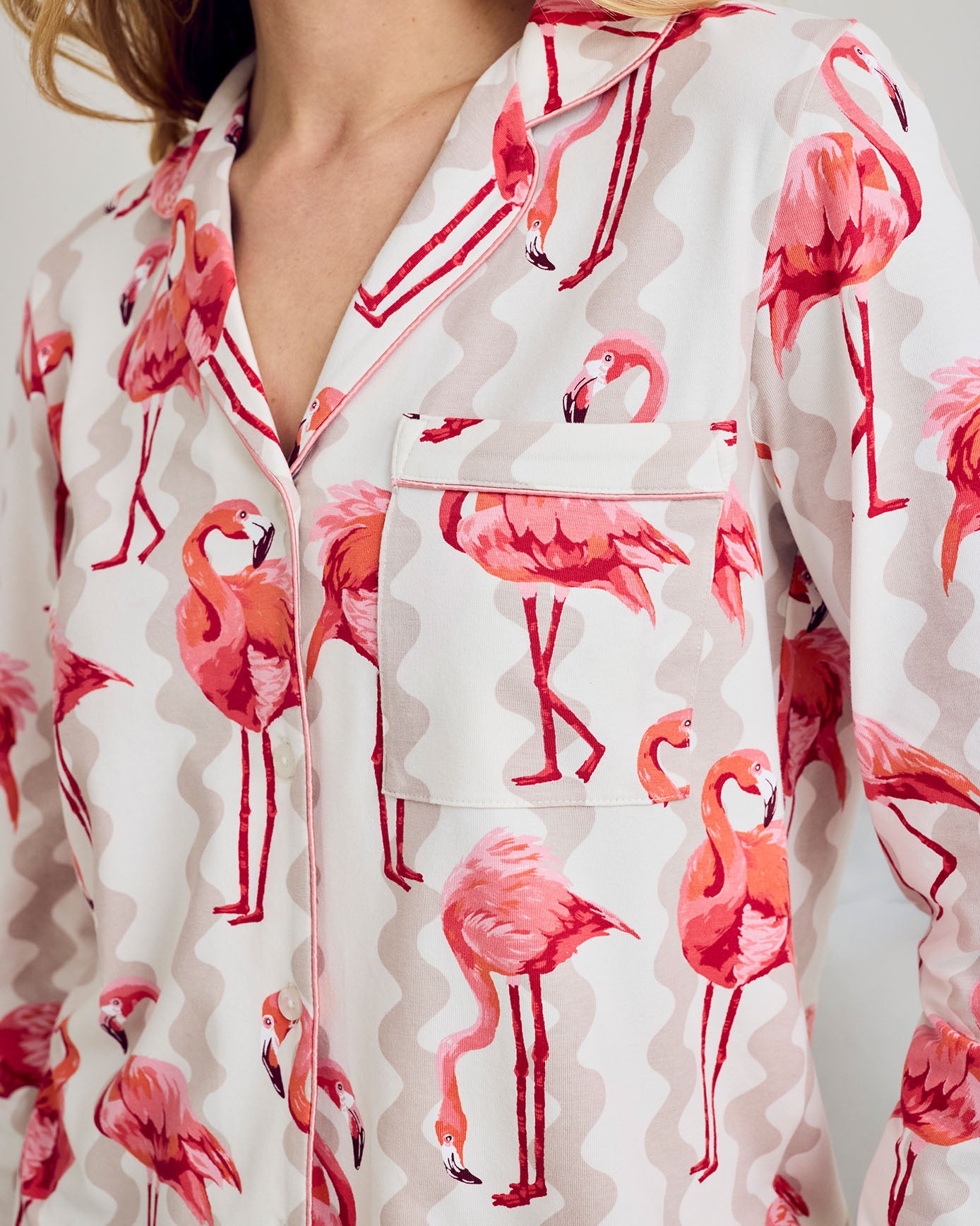 Organic Cotton Flamingo Stripe Print Long Pyjama Set