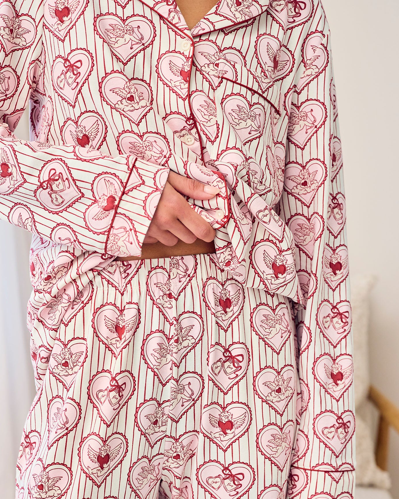 Organic Cotton Valentine's Cupid Heart Print Long Pyjama Set
