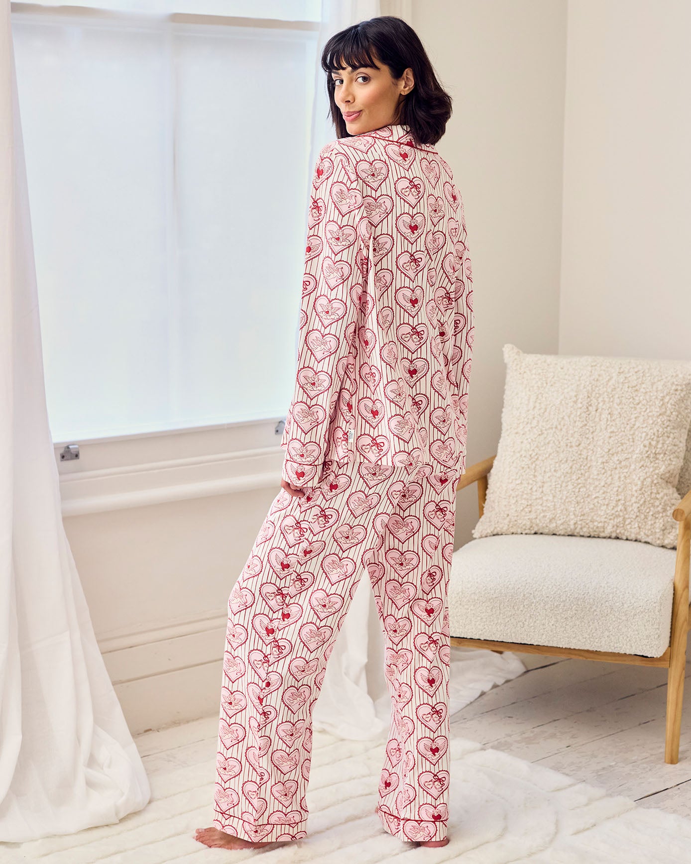 Organic Cotton Valentine's Cupid Heart Print Long Pyjama Set