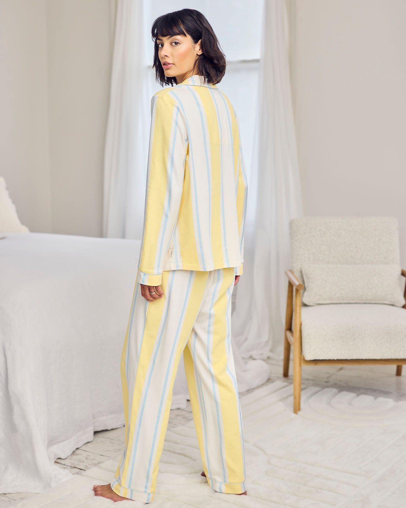 Organic Cotton Embroidered Time for a Nap Long Pyjama Set - Yellow