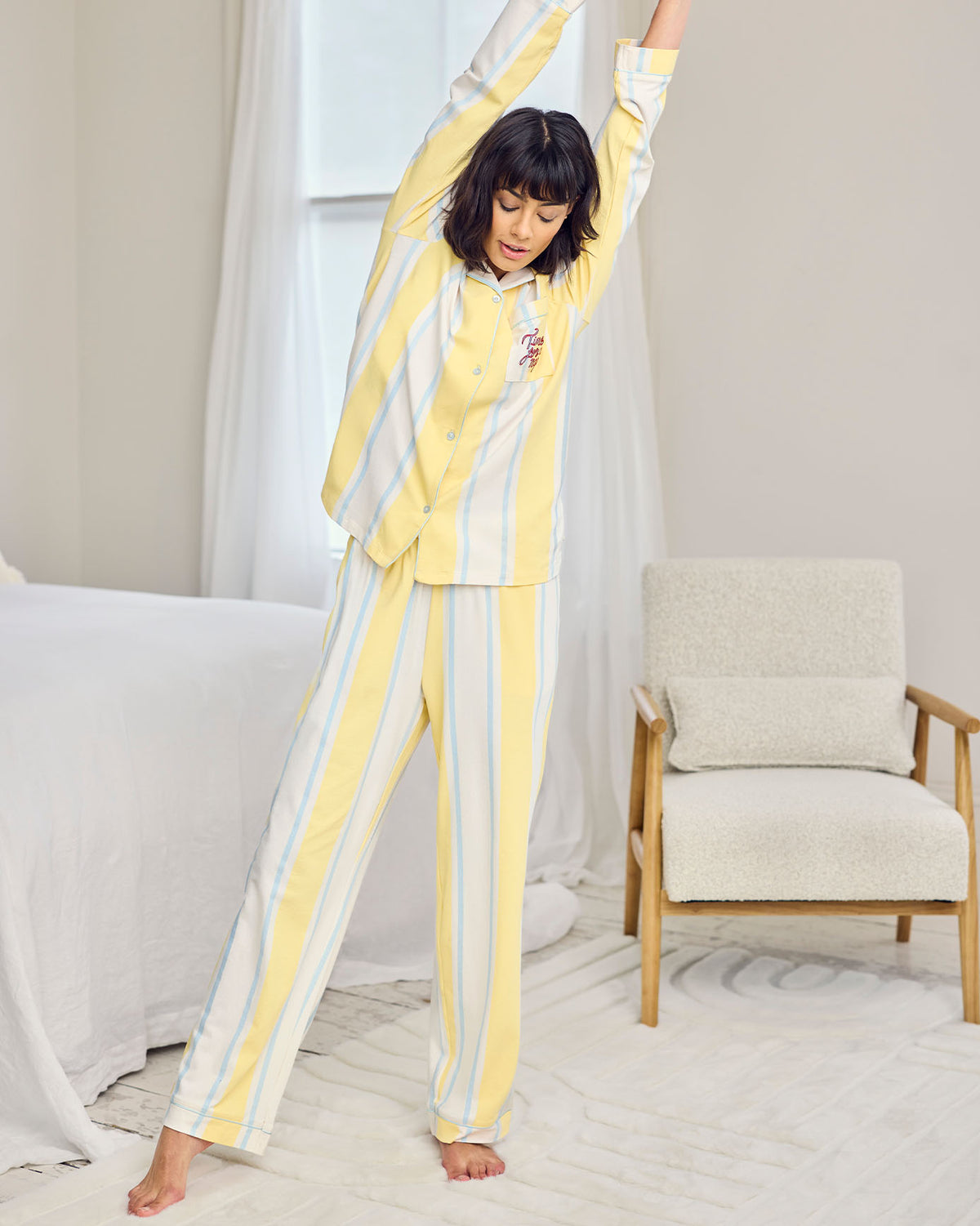 Organic Cotton Embroidered Time Nap Long Pyjama Set