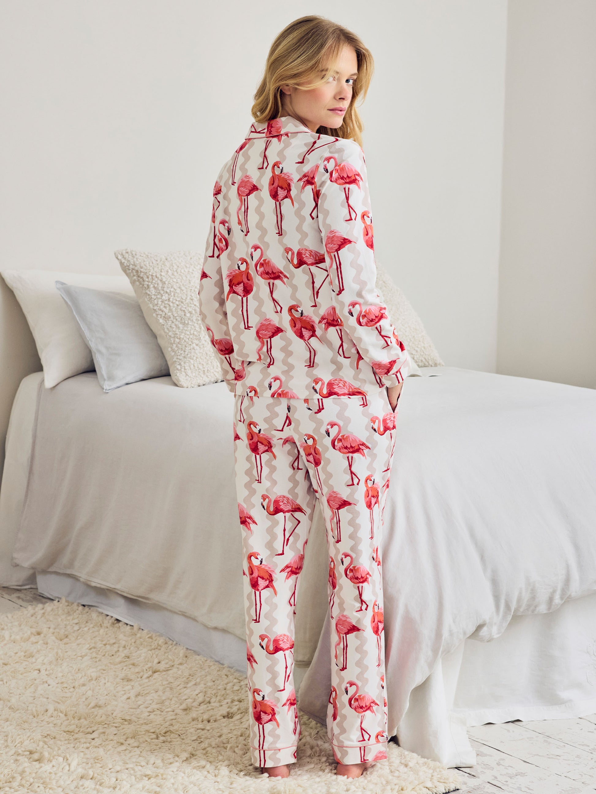 Tall Organic Cotton Flamingo Stripe Print Long Pyjama Set