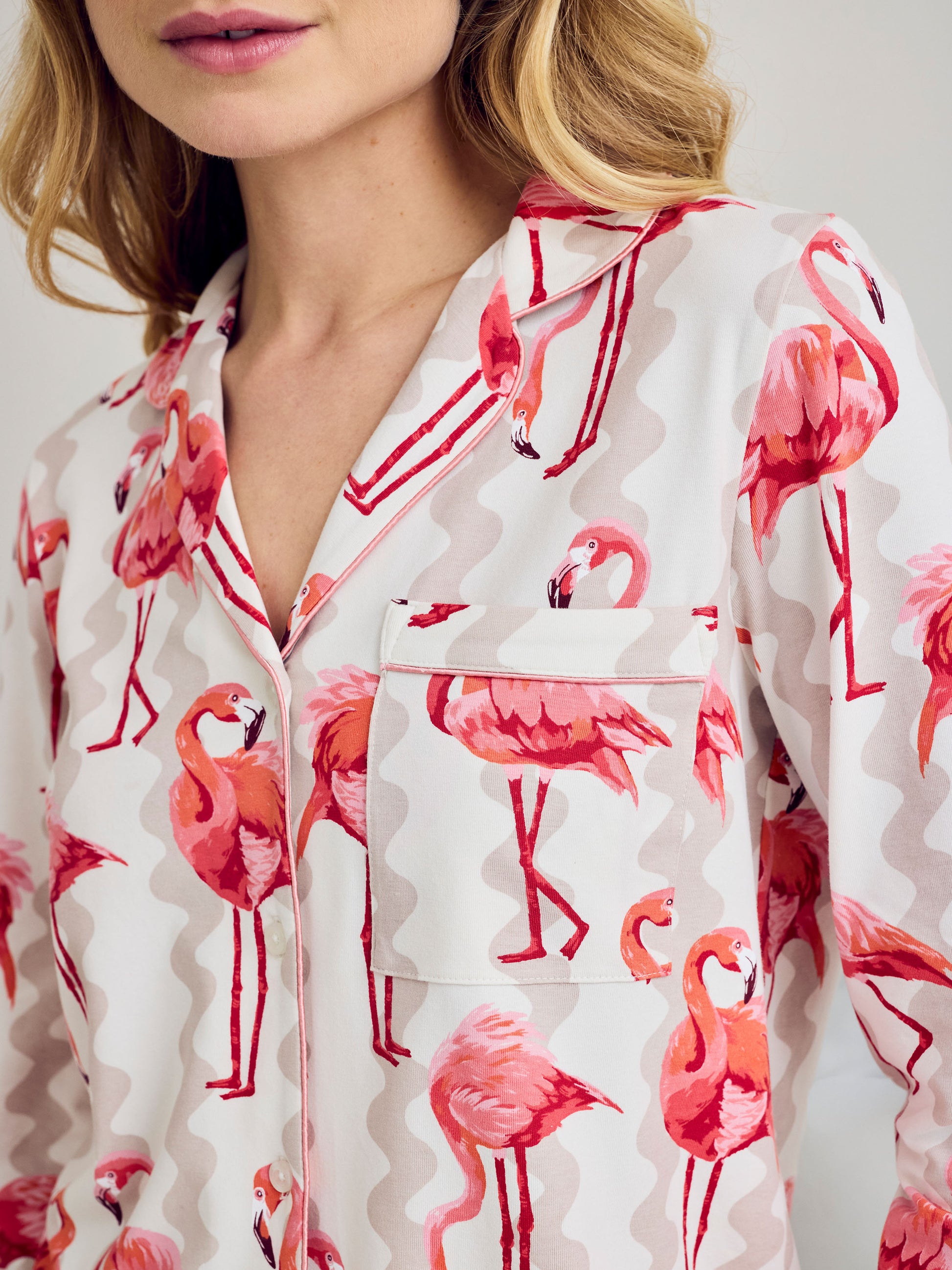 Tall Organic Cotton Flamingo Stripe Print Long Pyjama Set