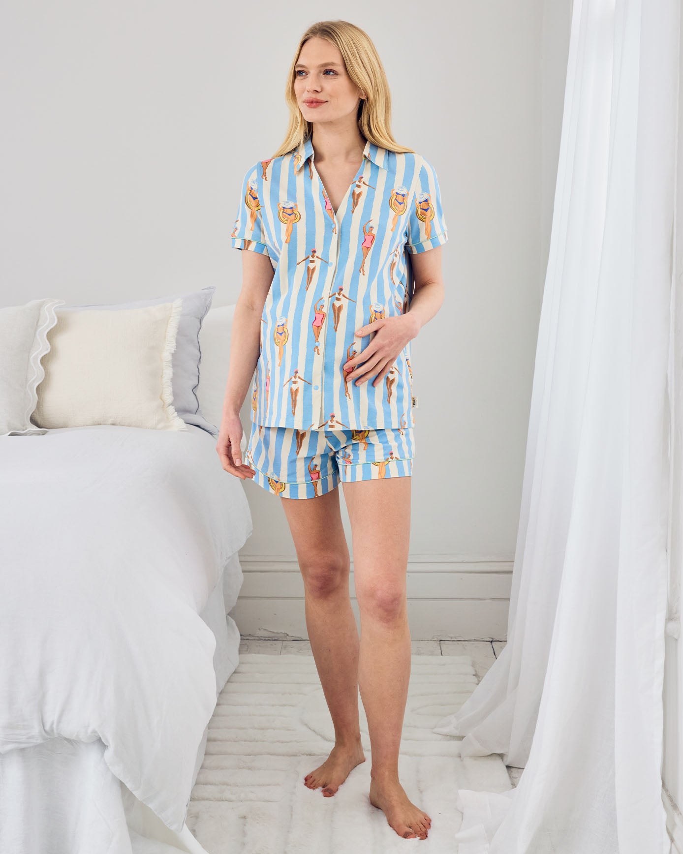 Maternity Organic Cotton Swimming Society Stripe Print Short Pyjama Set