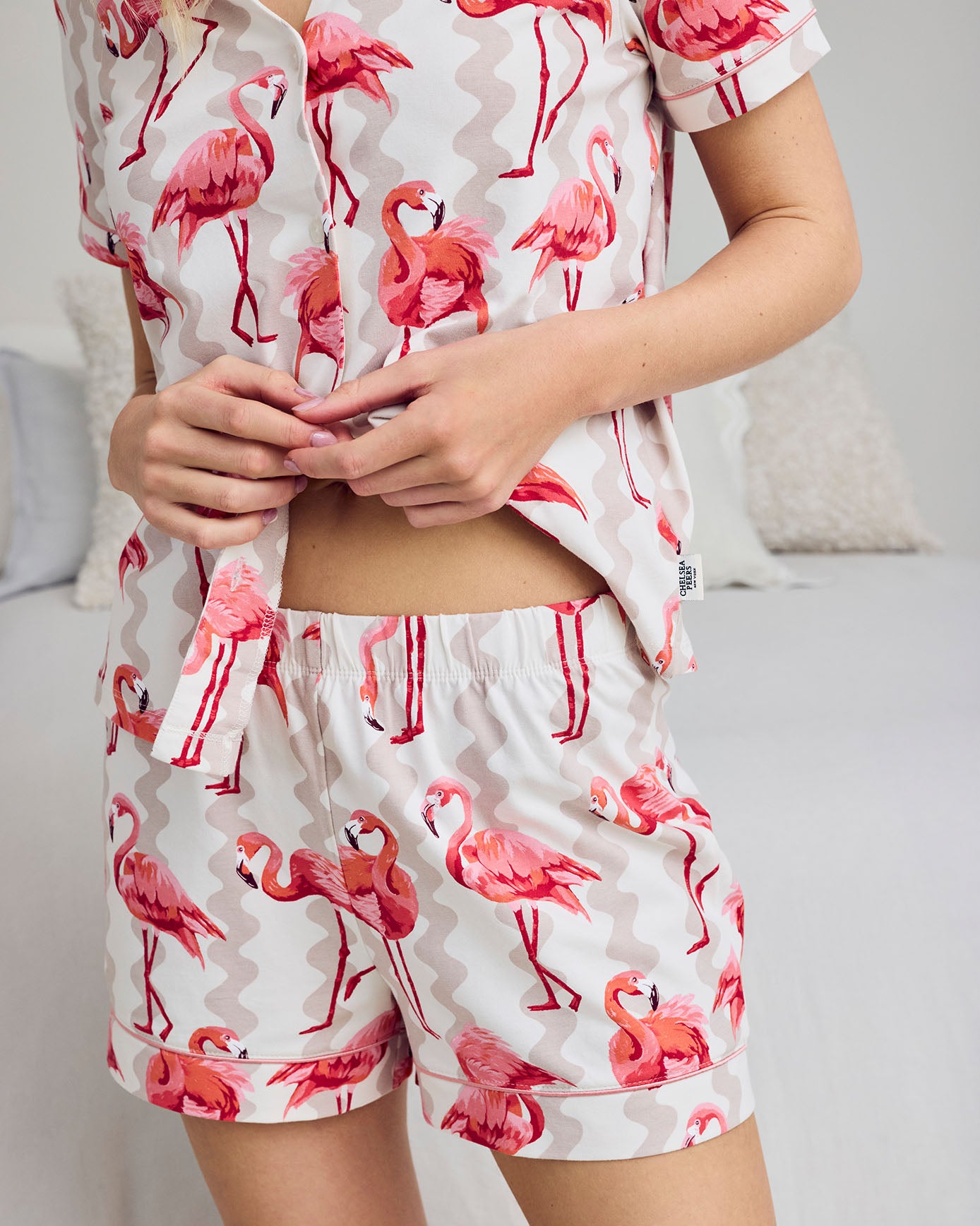Organic Cotton Flamingo Stripe Print Short Pyjama Set