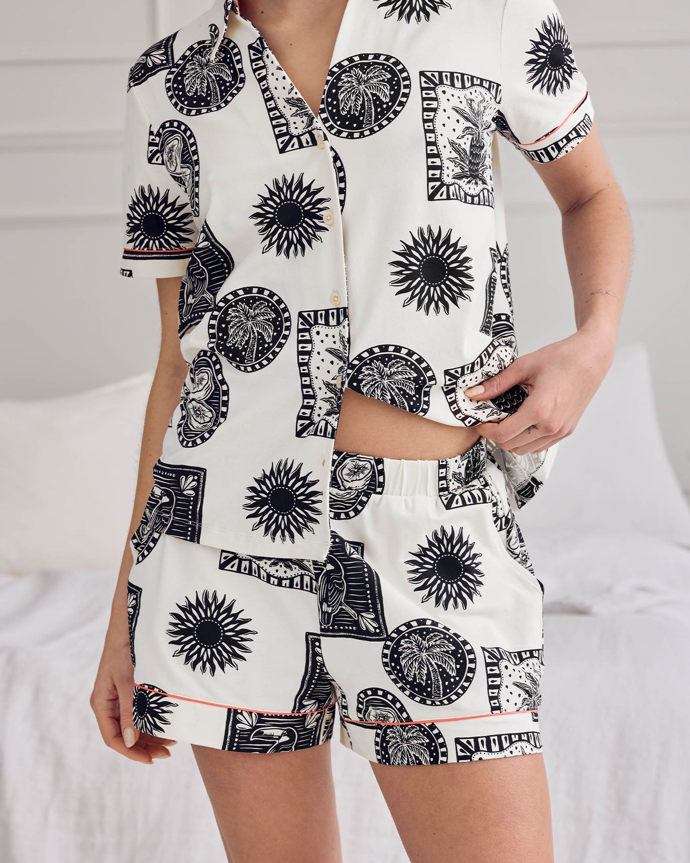 Organic Cotton Stamp & Tile Print Short Pyjama Set