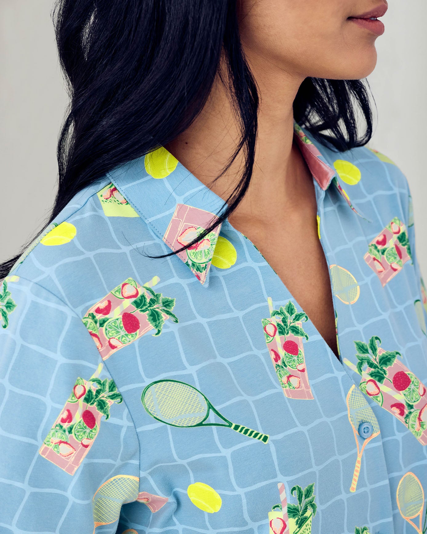 Organic Cotton Tennis & Cocktails Print Short Pyjama Set