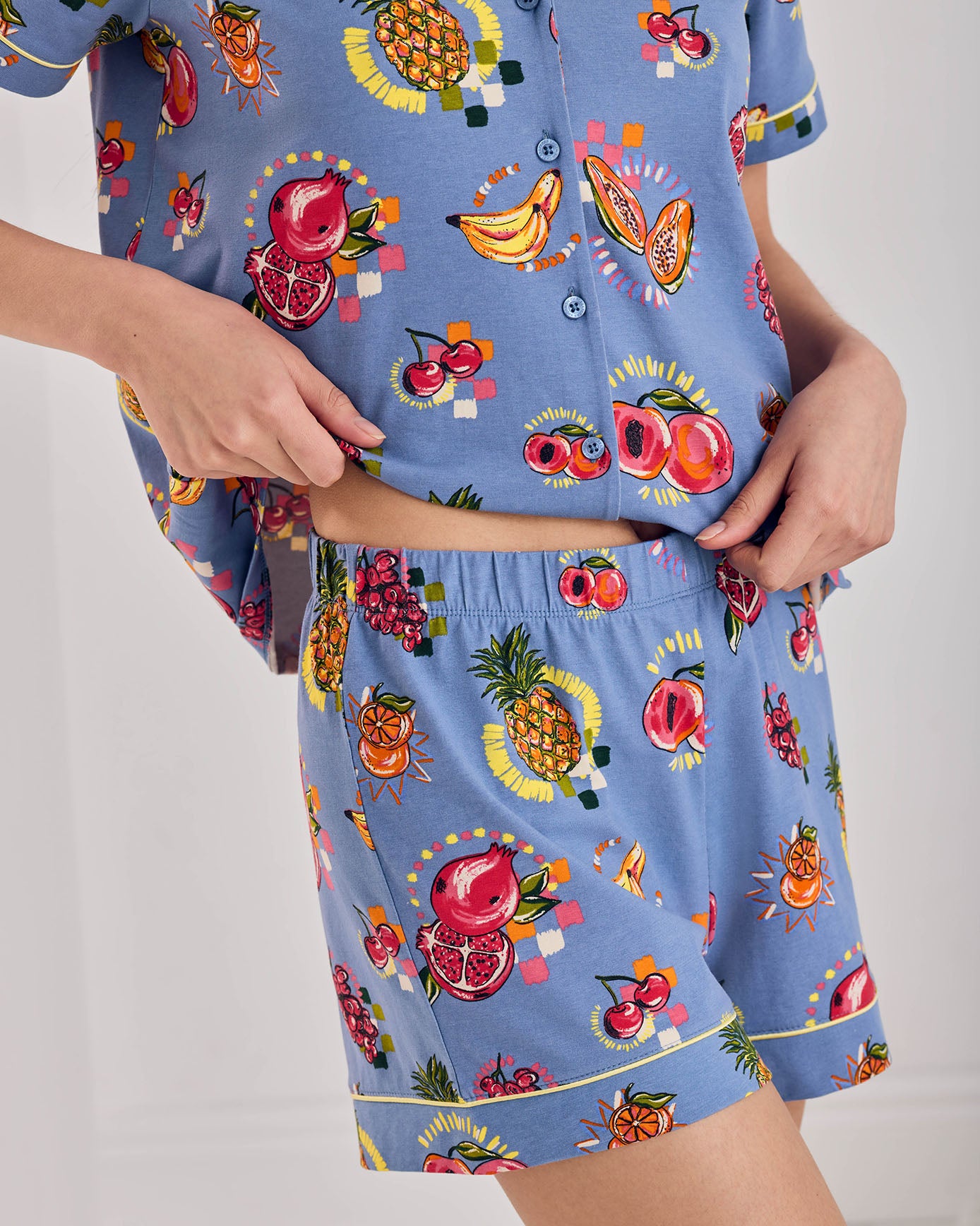 Organic Cotton Fruit Party Print Button Up Short Pyjama Set