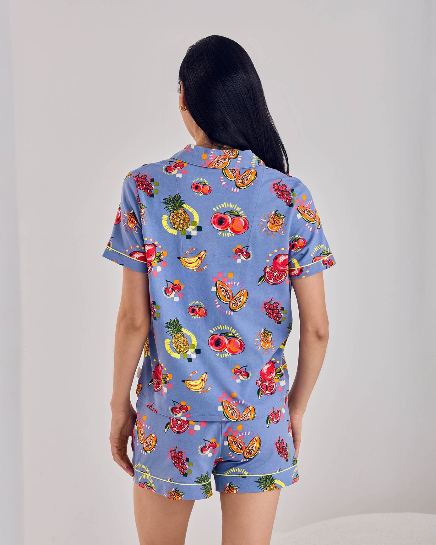 Organic Cotton Fruit Party Print Button Up Short Pyjama Set