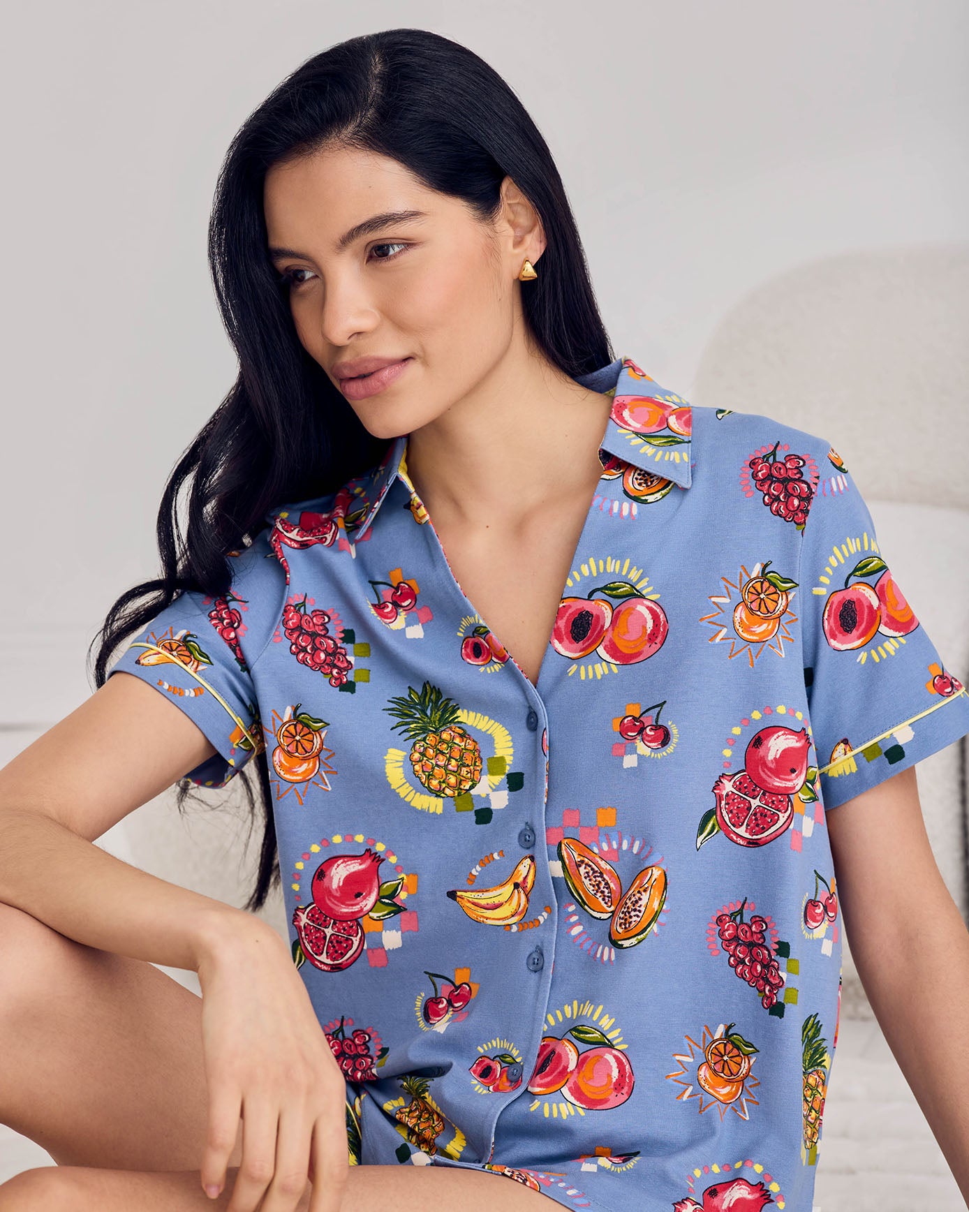 Organic Cotton Fruit Party Print Button Up Short Pyjama Set