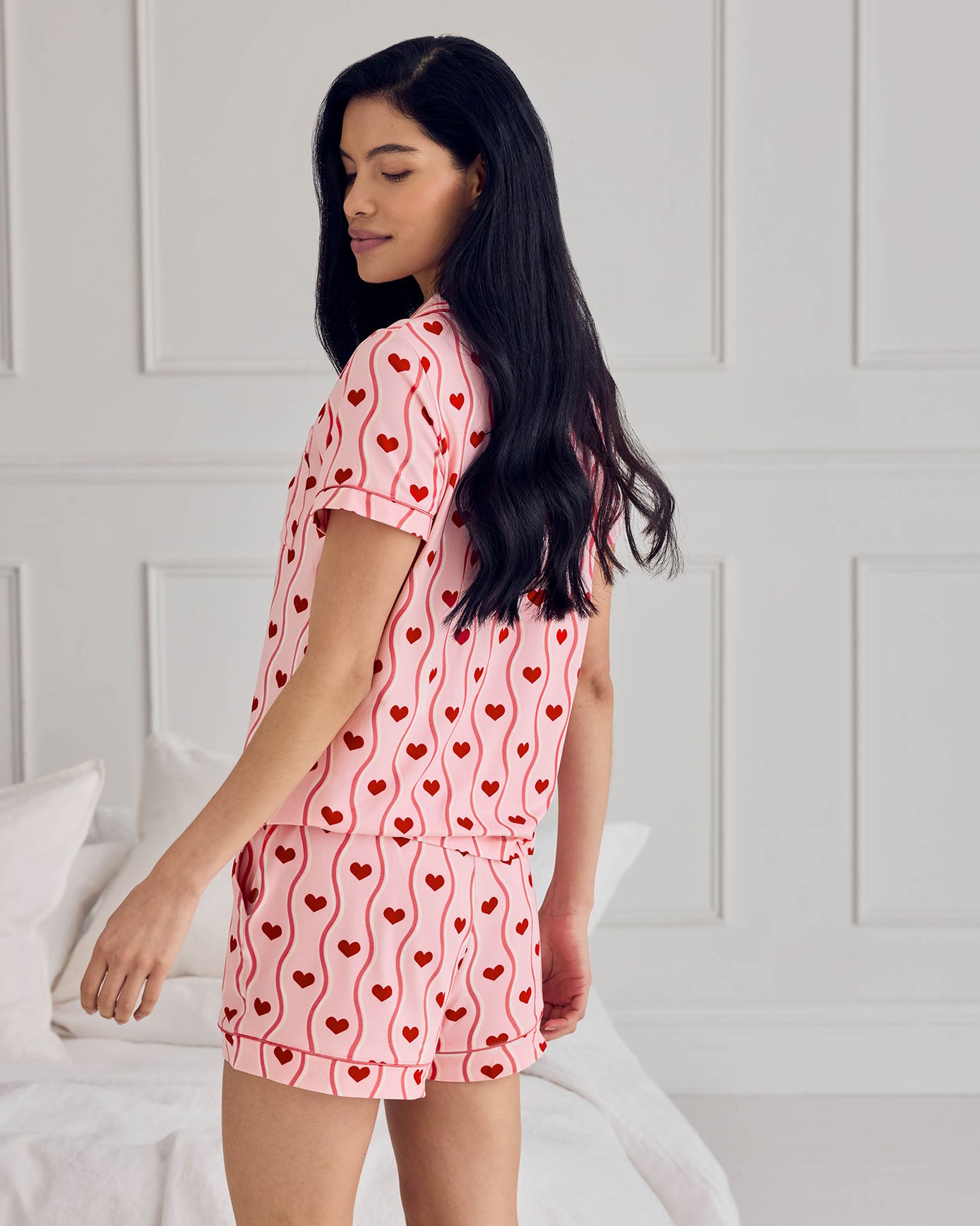 Wavy Stripe Heart Print Short Pyjama Set