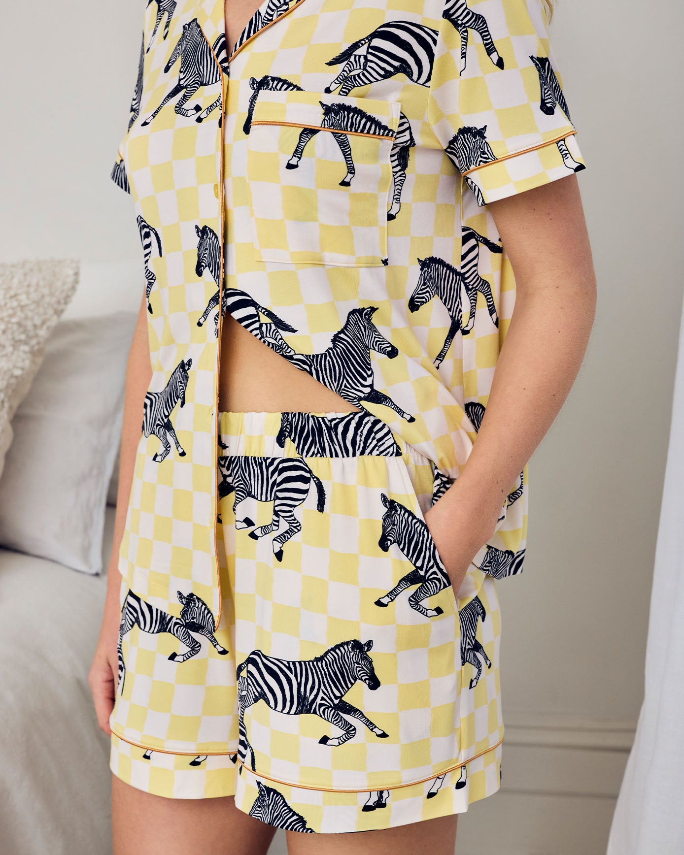 Zebra Checkerboard Print Short Pyjama Set