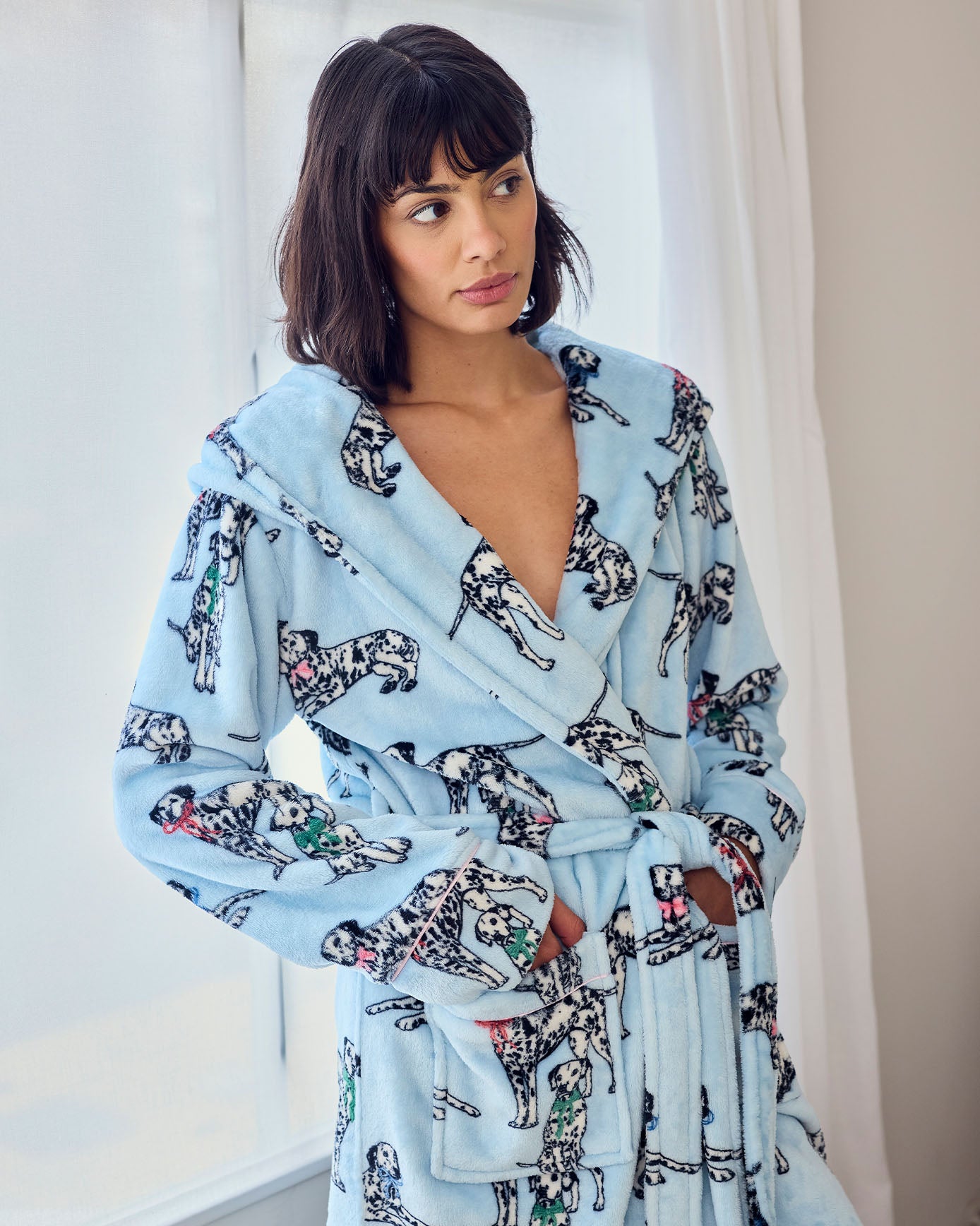 Fleece Dalmatian Dogs Print Dressing Gown