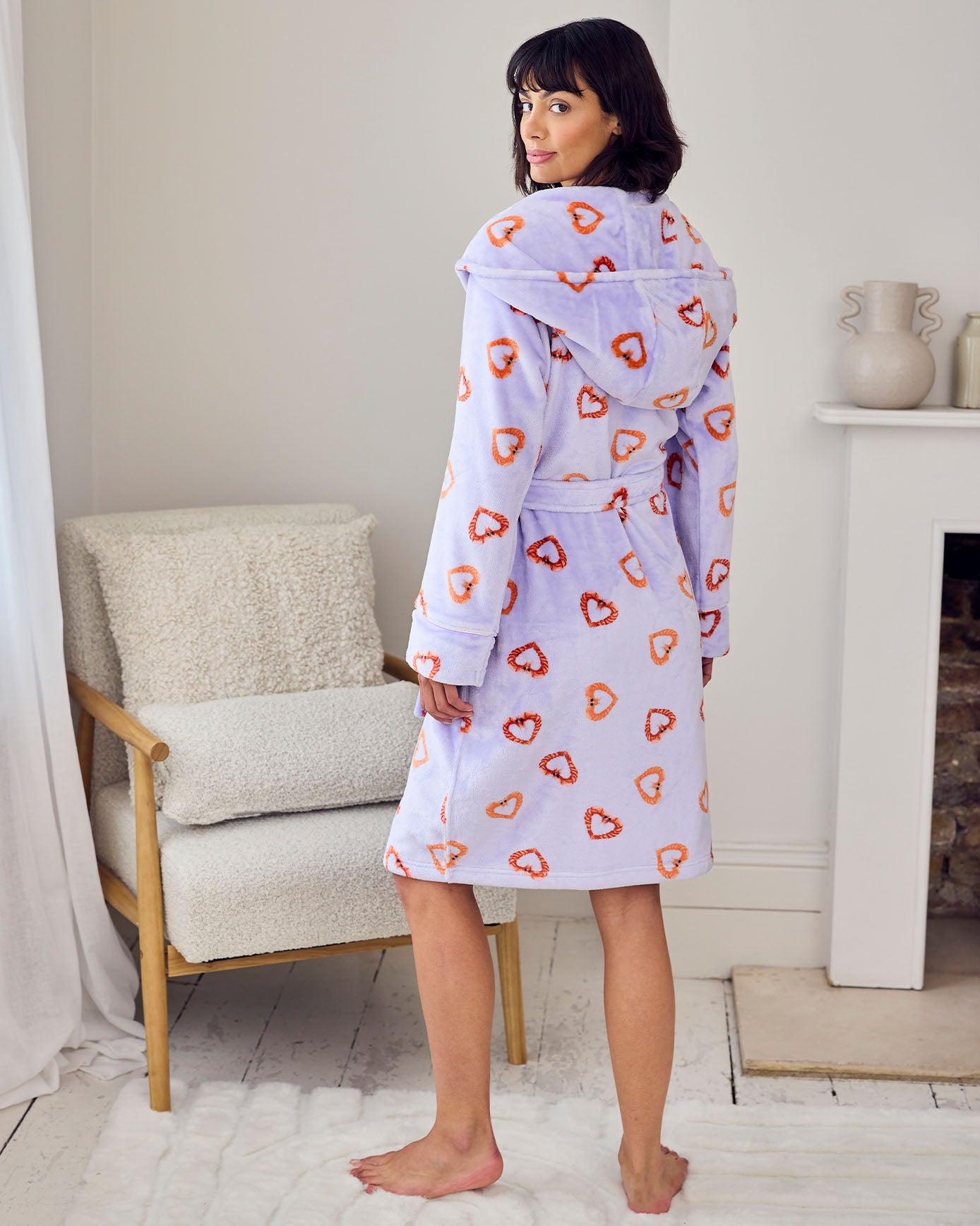 Fleece Shrimp Heart Print Dressing Gown