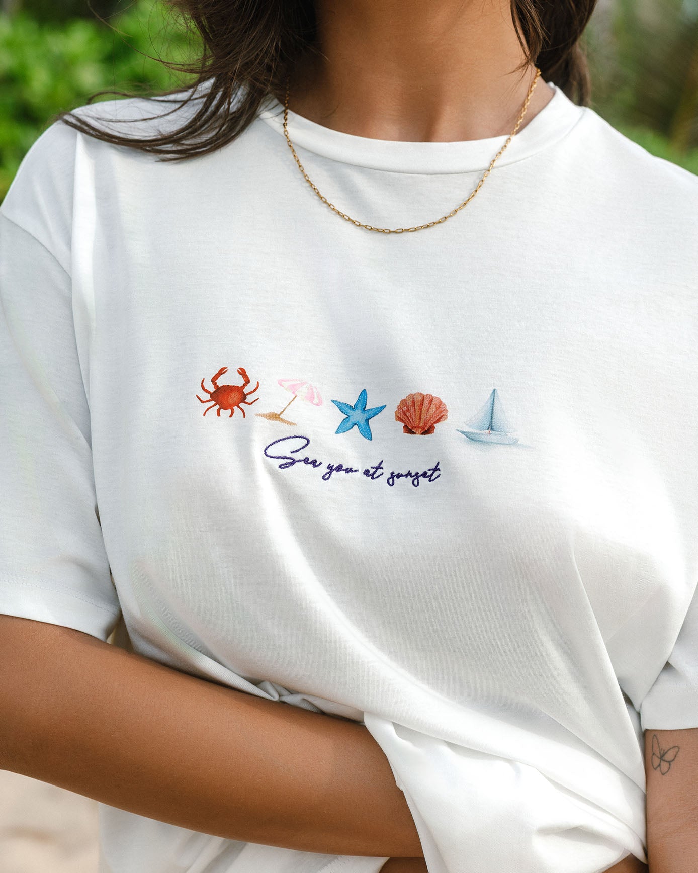 Organic Cotton Embroidered Sea You At Sunset T-Shirt