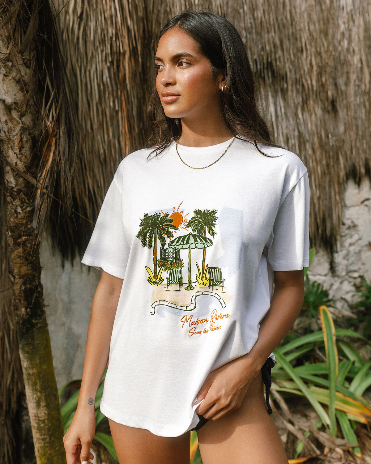 Organic Cotton Embroidered Maison Riviera Sous Les Palmiers Print T Shirt