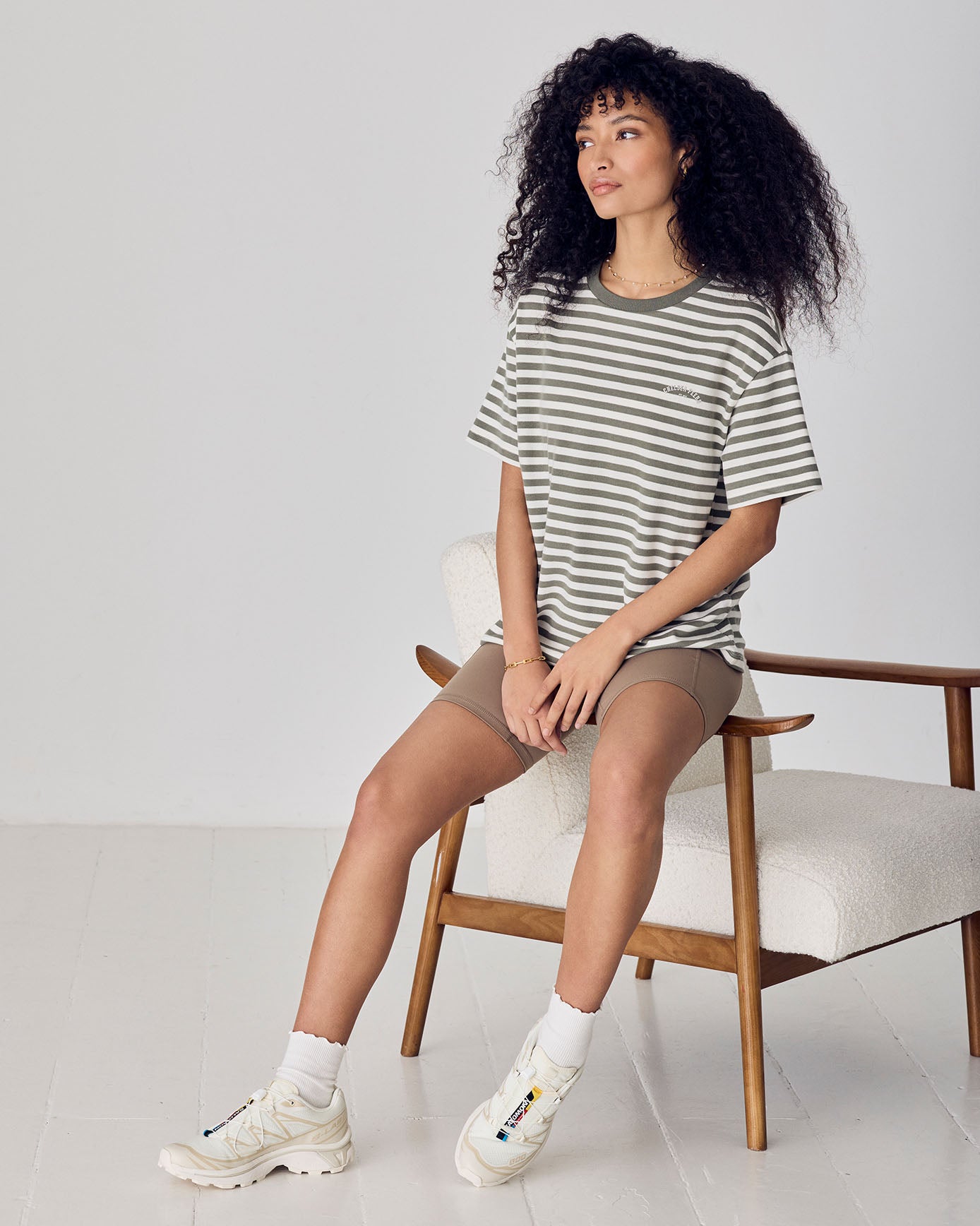 Organic Cotton Embossed Logo T-Shirt - Sage Stripe