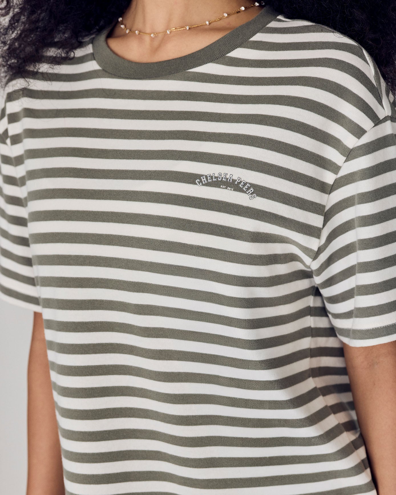 Organic Cotton Embossed Logo T-Shirt - Sage Stripe