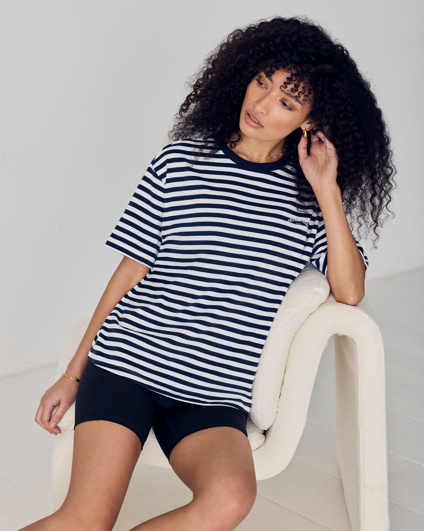 Organic Cotton Embossed Logo T-Shirt - Navy Stripe