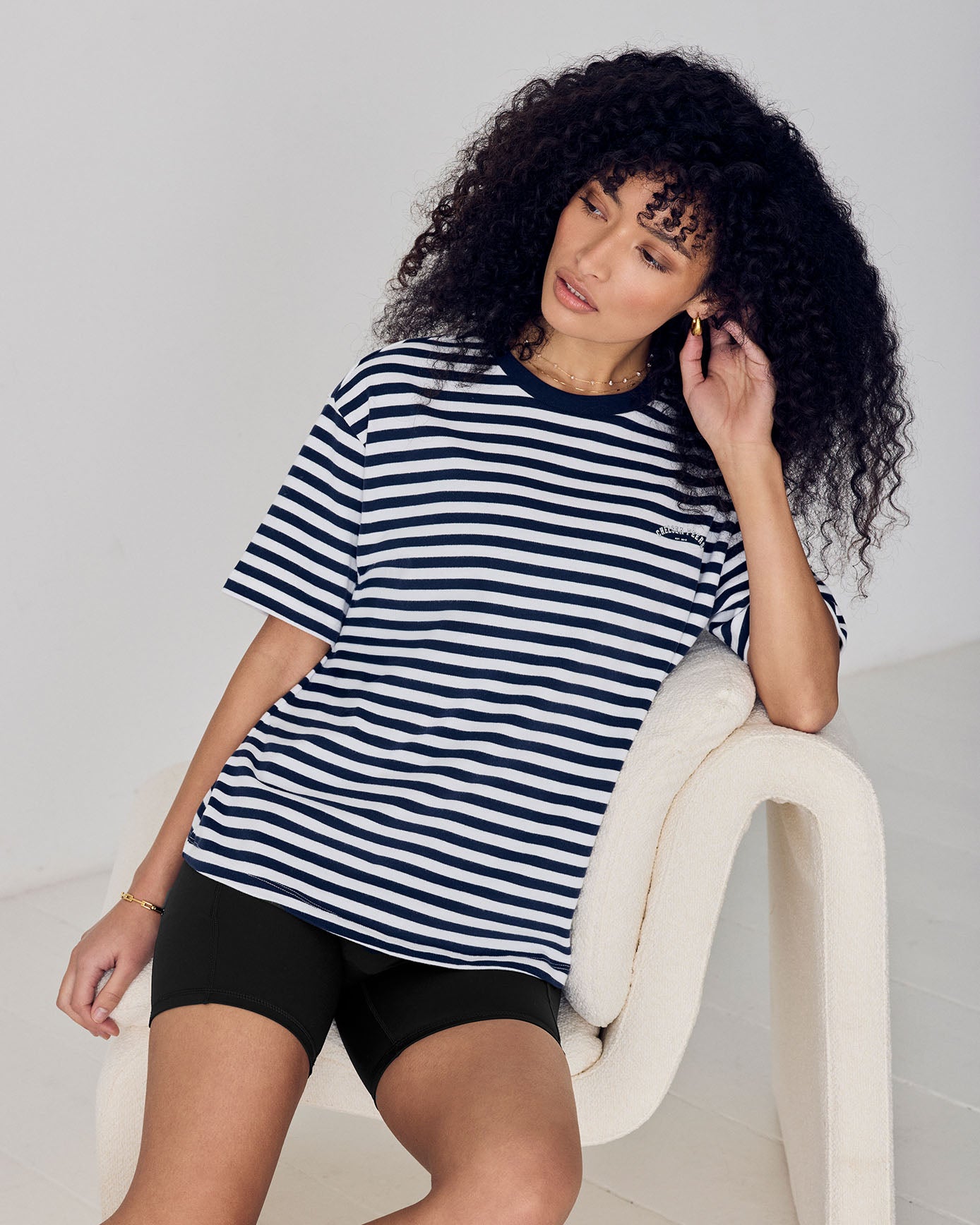 Organic Cotton Embossed Logo T-Shirt - Navy Stripe