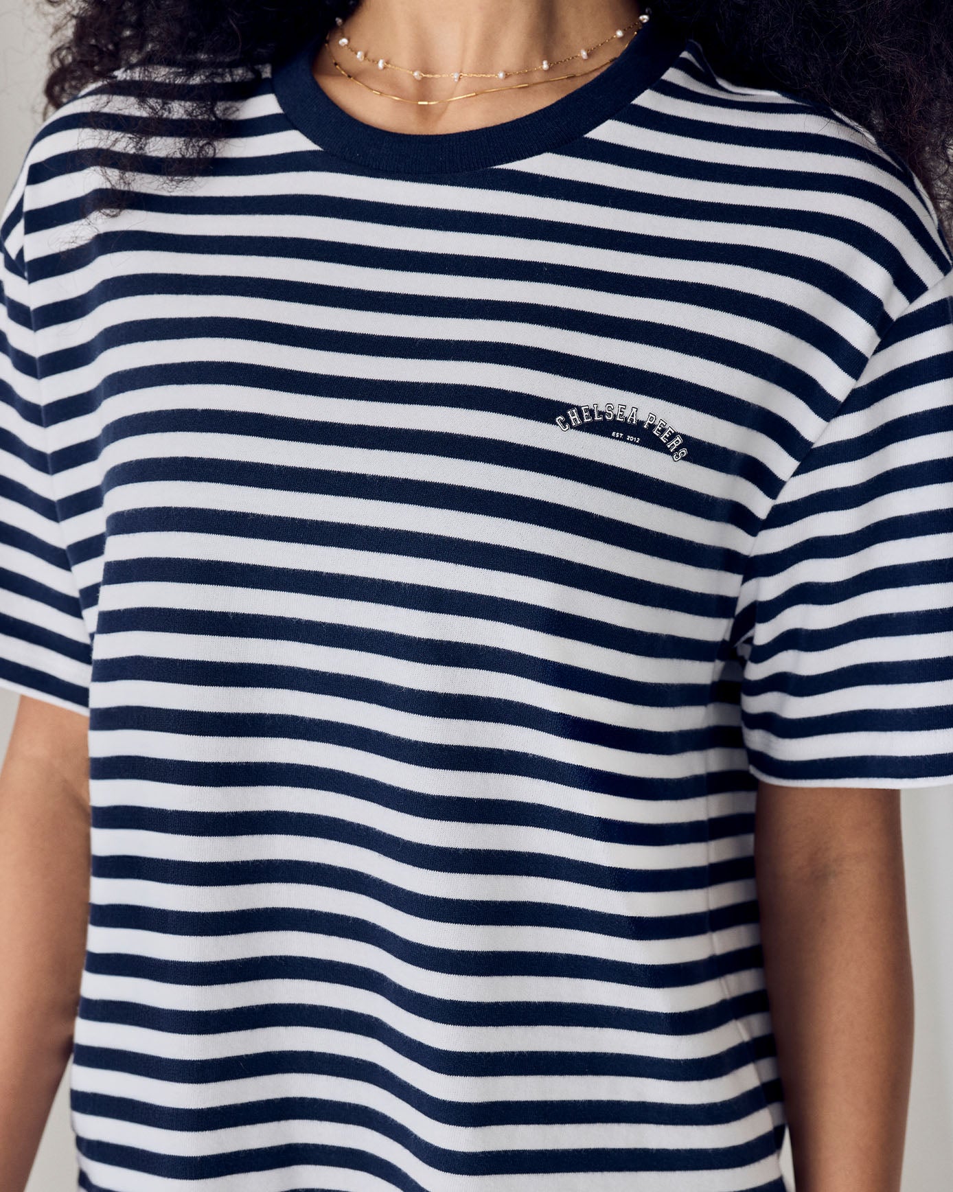 Organic Cotton Embossed Logo T-Shirt - Navy Stripe