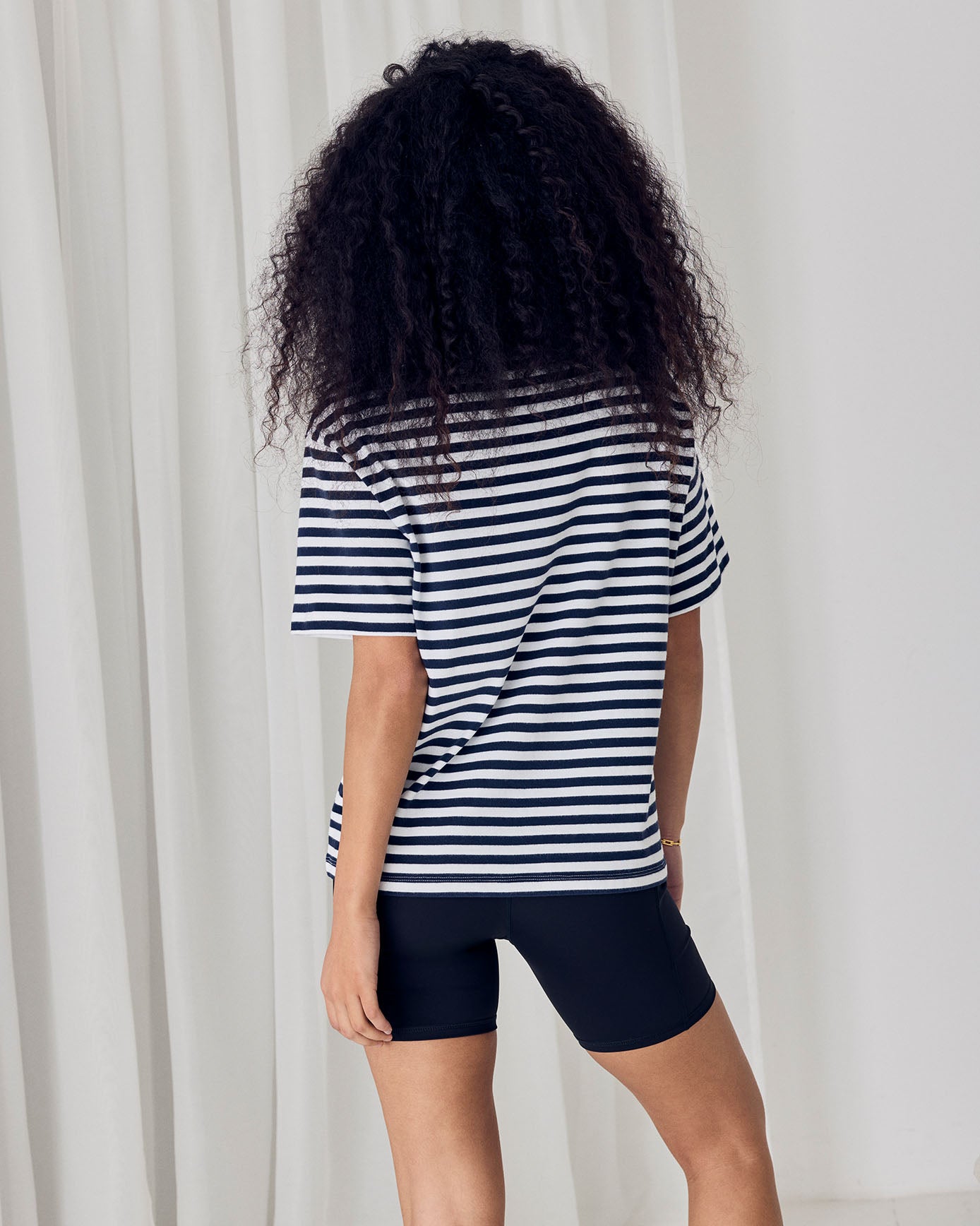 Organic Cotton Embossed Logo T-Shirt - Navy Stripe