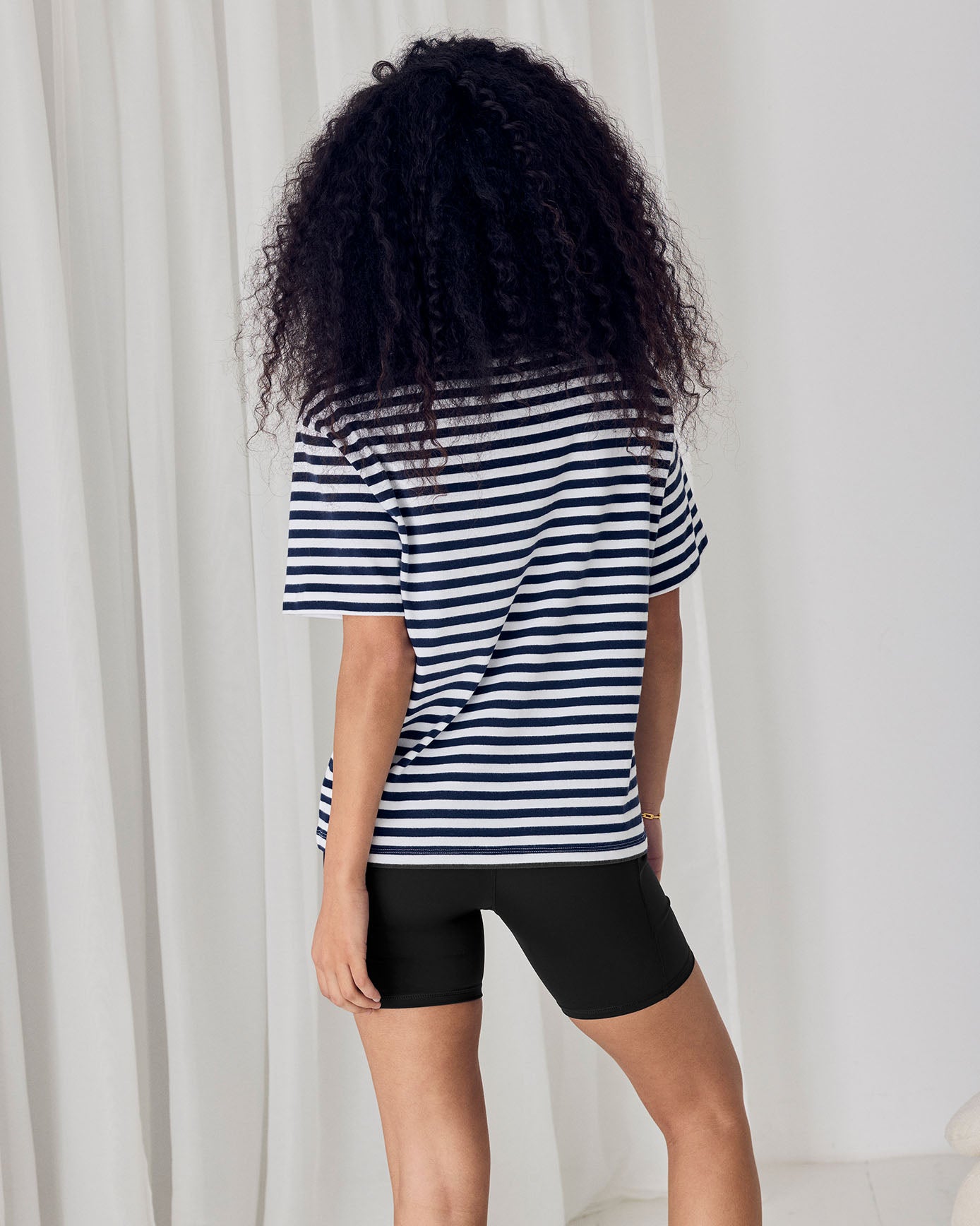 Organic Cotton Embossed Logo T-Shirt - Navy Stripe