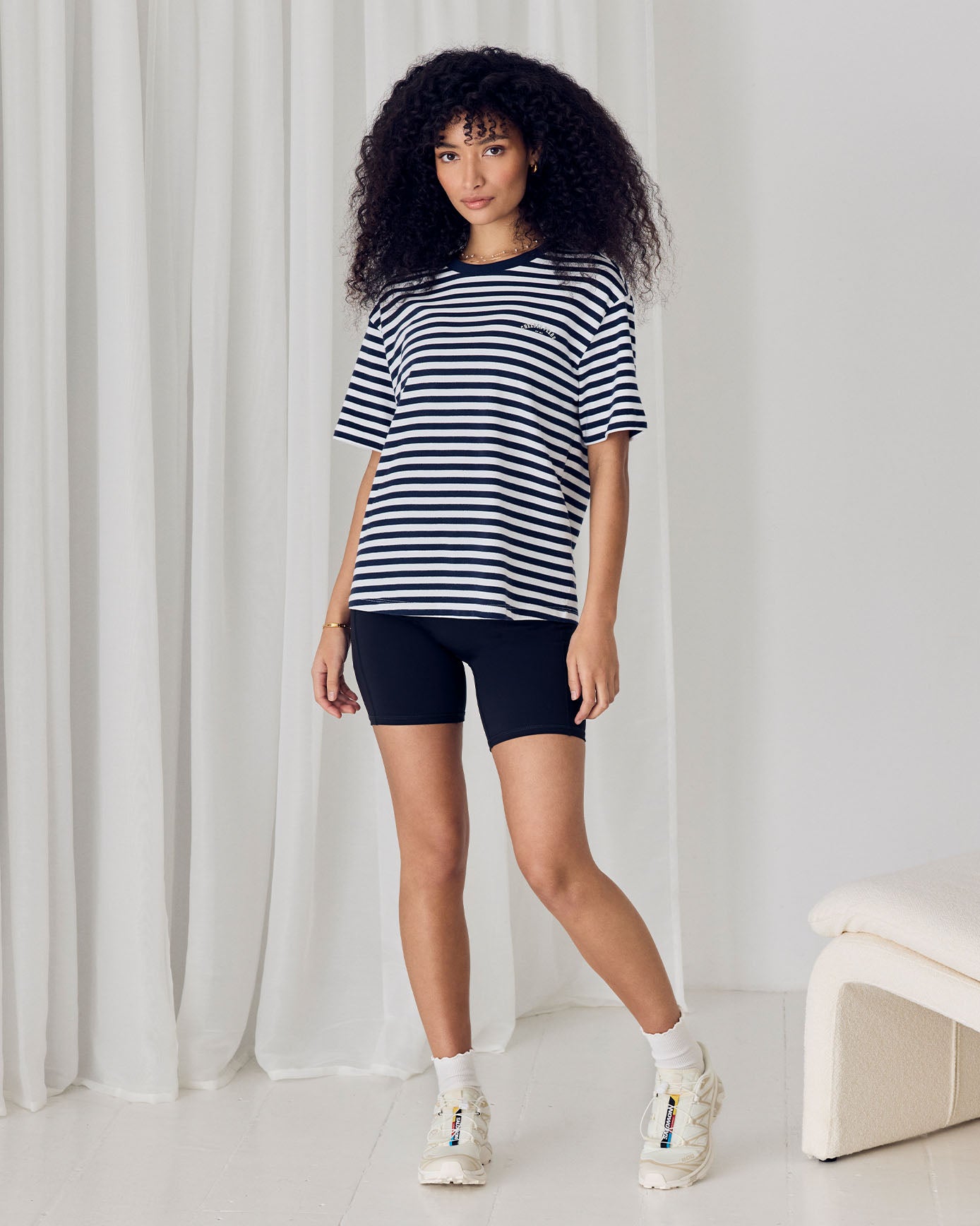 Organic Cotton Embossed Logo T-Shirt - Navy Stripe