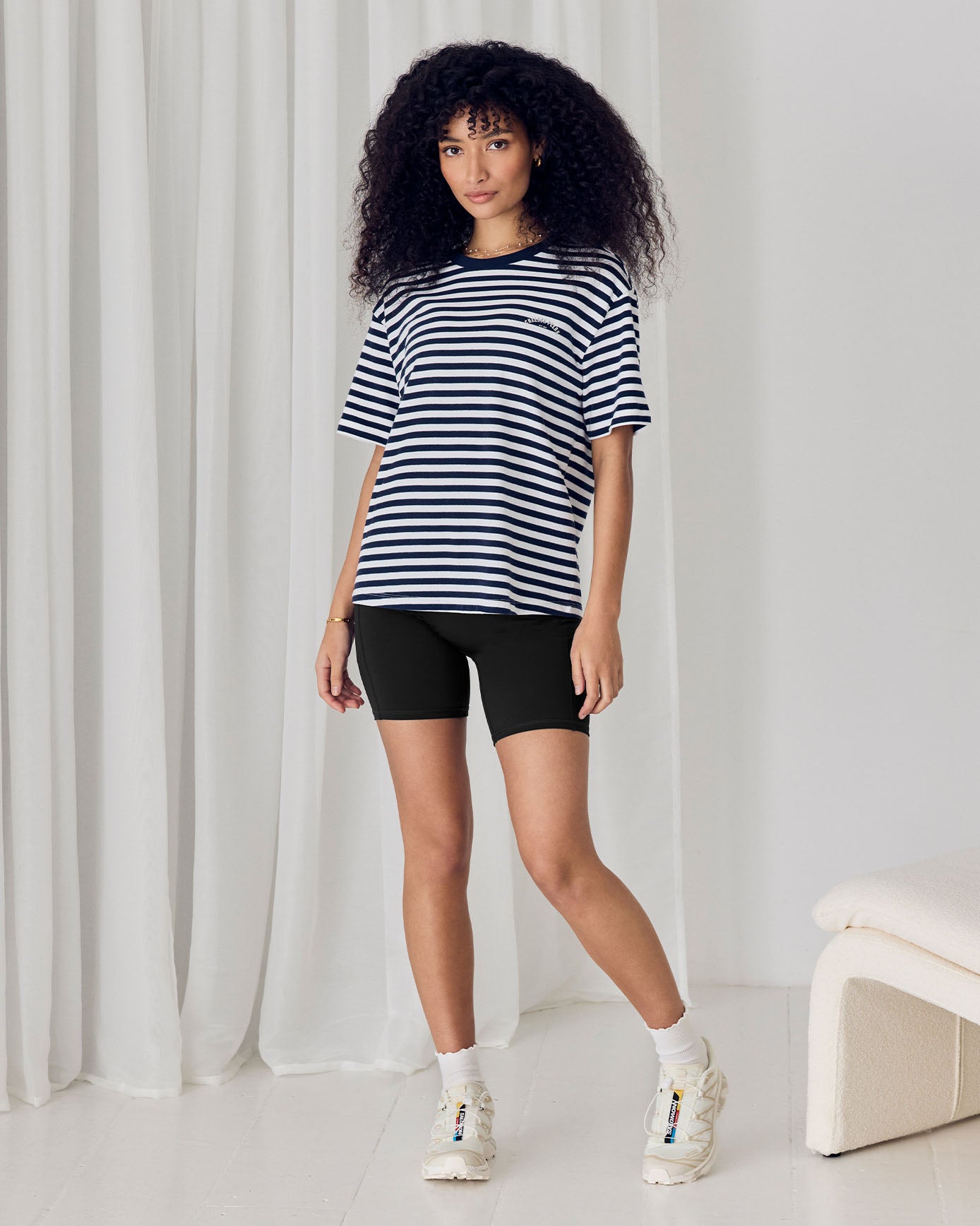 Organic Cotton Embossed Logo T-Shirt - Navy Stripe