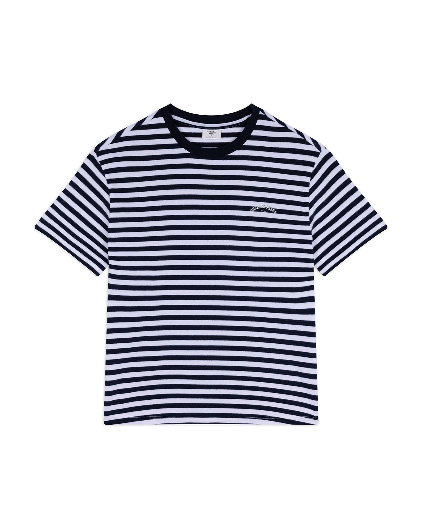 Organic Cotton Embossed Logo T-Shirt - Navy Stripe