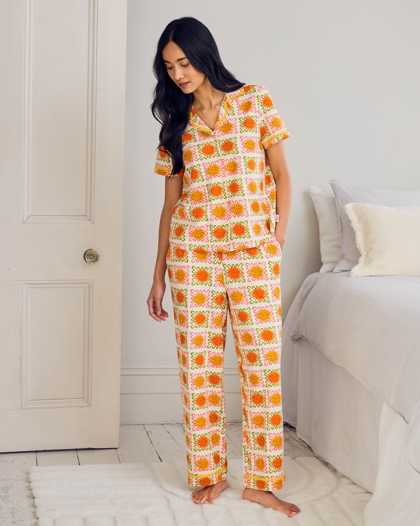 Petite Organic Cotton Sunshine Tile Print Long Pyjama Set